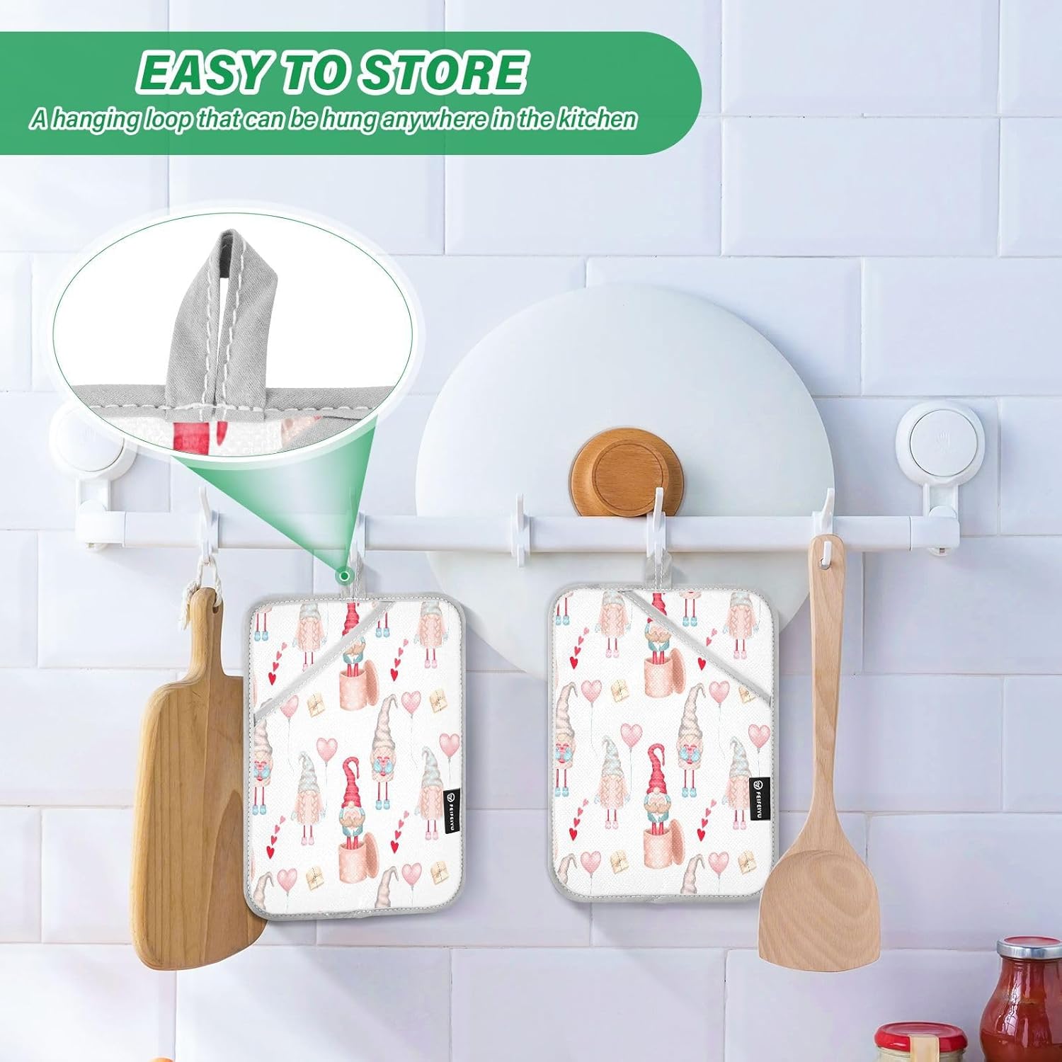 Valentine Gnomes 2-Pack Pot Holders Heat Resistant Potholders Oven Mitts