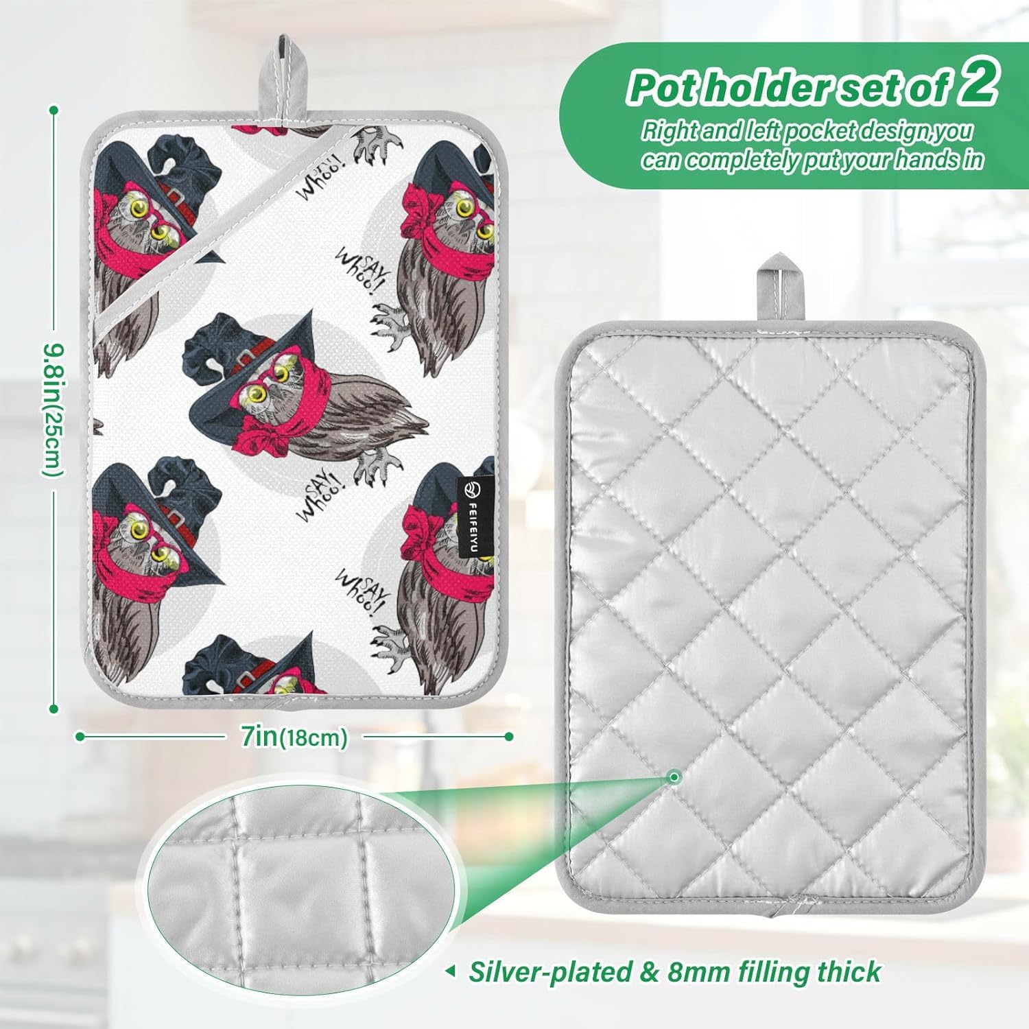 OurVII 2-Piece Dressed Funny Owls Pot Holder Set