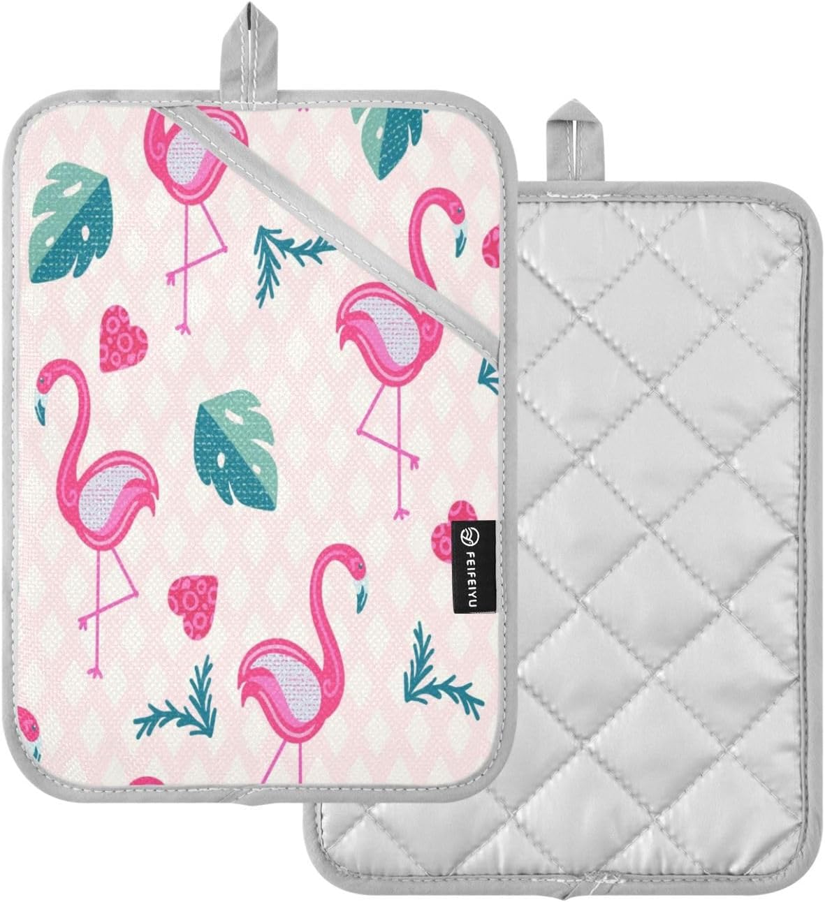 Flamingo Heart Design Heat Resistant Potholders Set