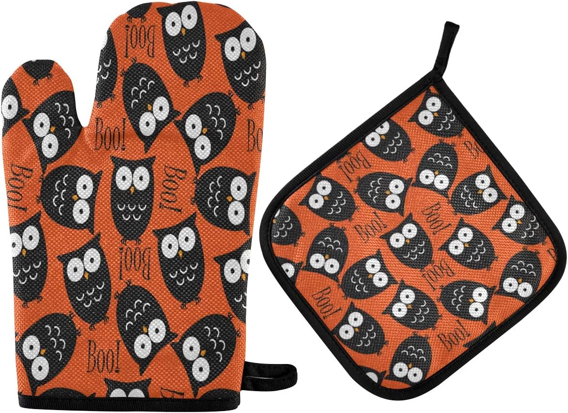 Halloween Boo Oven Mitts Pot Holders Set of 2 Heat Resistant Kitchen Gloves