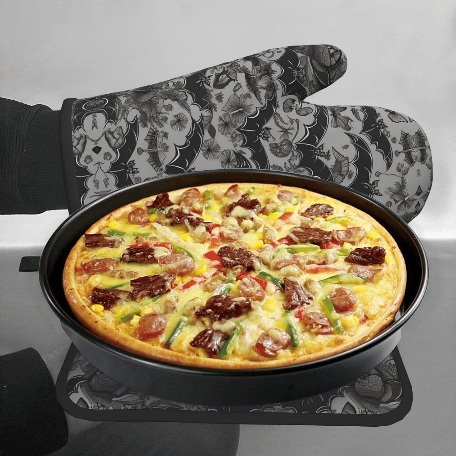 October Spooky Halloween Bats Oven Mitts Pot Holders Set