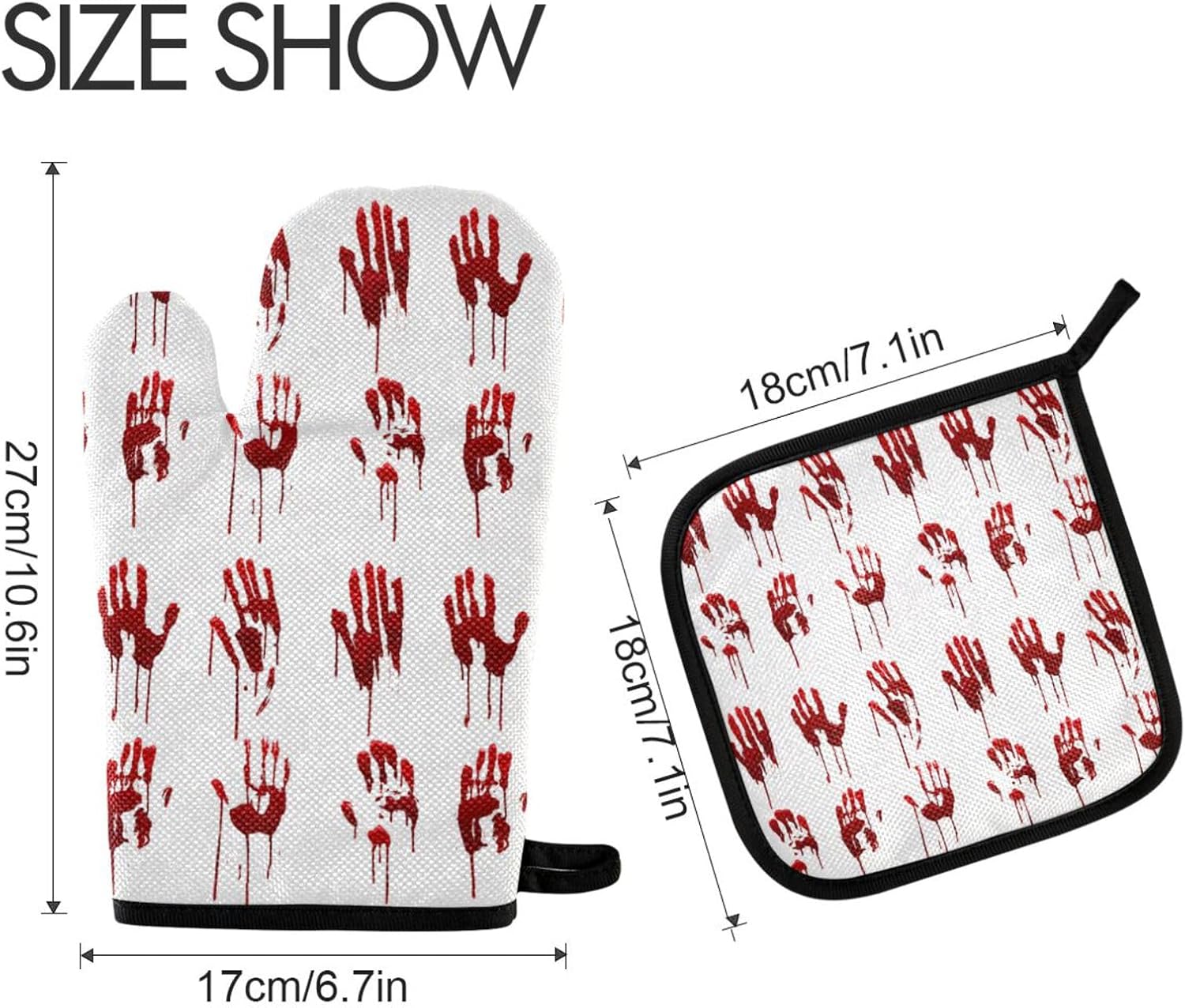 Halloween Bloody Hand Prints Set - 2-Piece Oven Mitts for Cooking