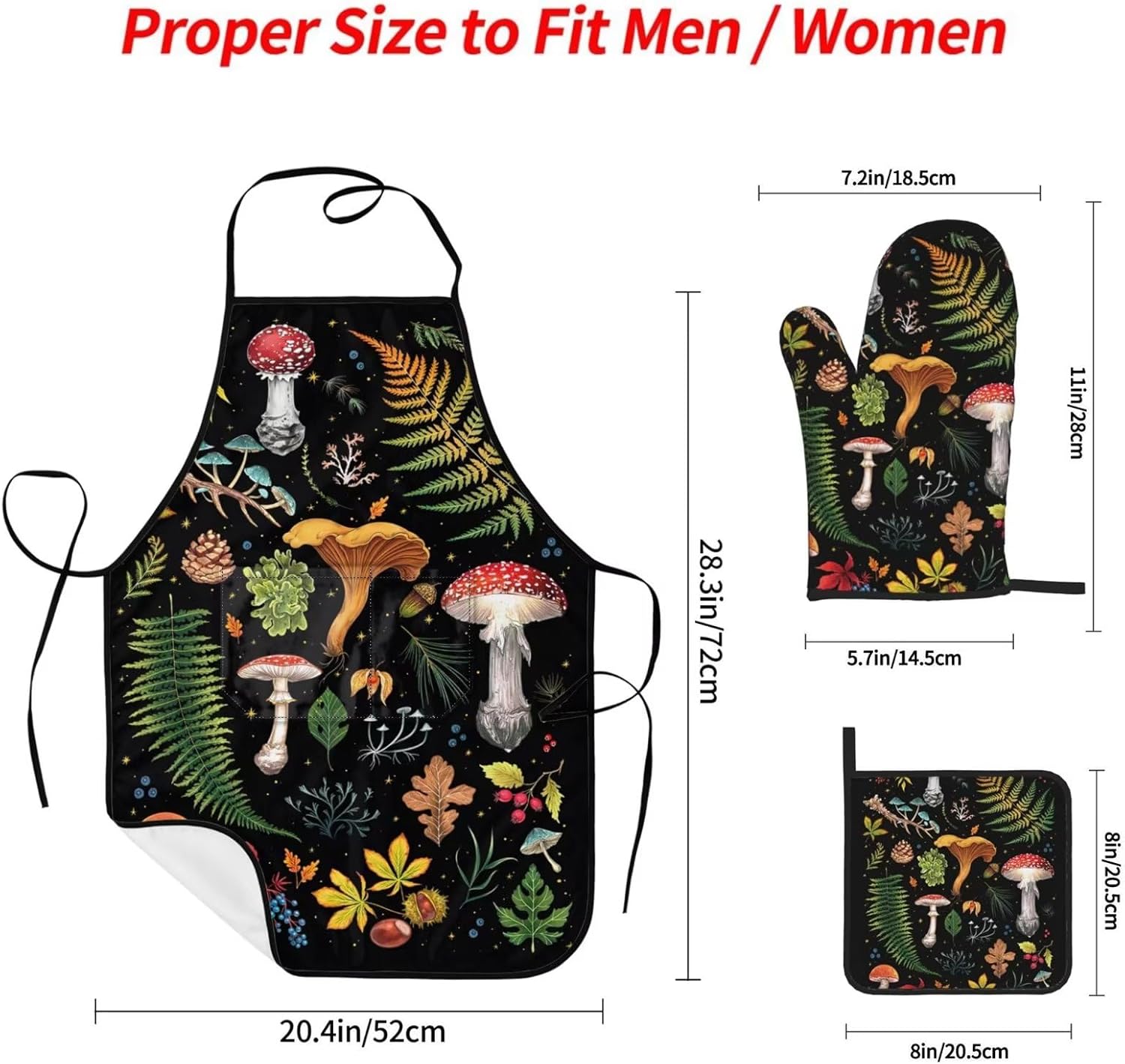 Mushroom Oven Mitts and Apron Set 5Pcs Heat Resistant
