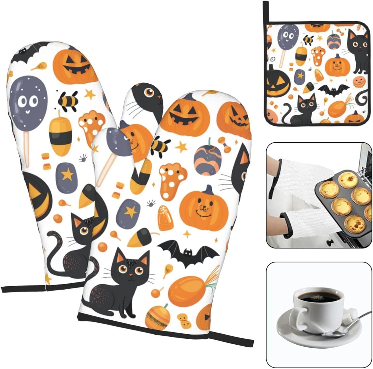 Halloween Pattern Oven Mitts Pot Holders Set
