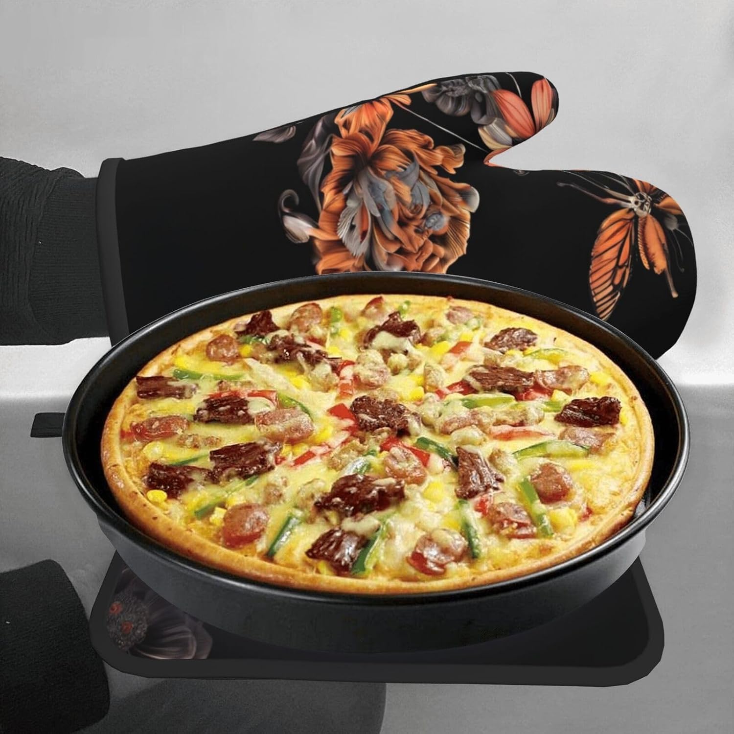 Colorful Butterfly Oven Mitts Pot Holders Set