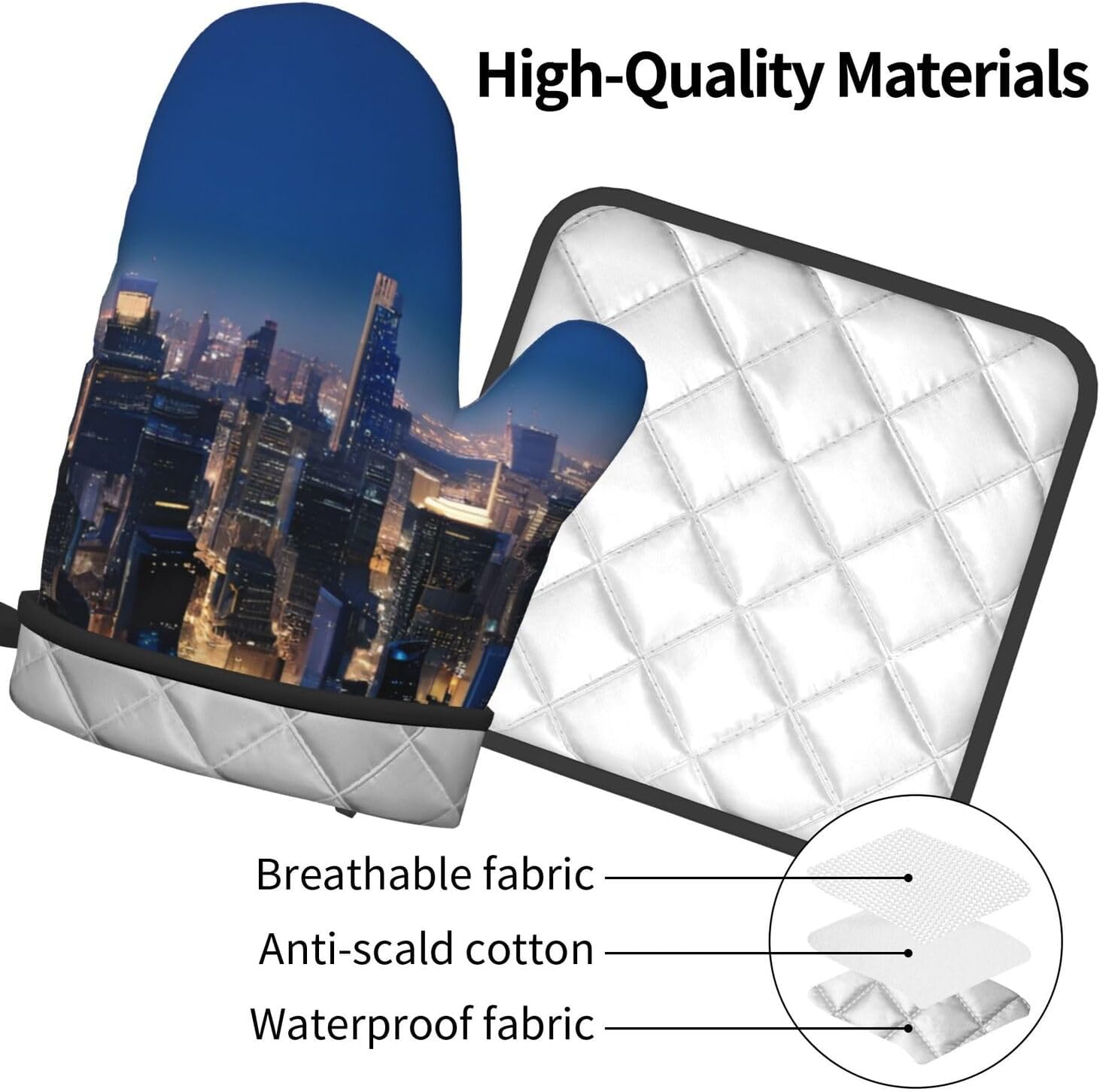 Los Angeles Skyline Prints Oven Mitt Pot Holder Set