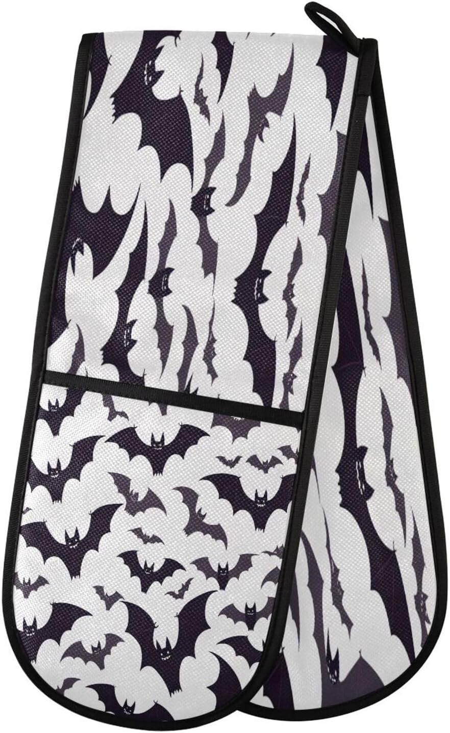 Quteprint Halloween Black Bats Oven Mitts 7 x 35 Heat Resistant