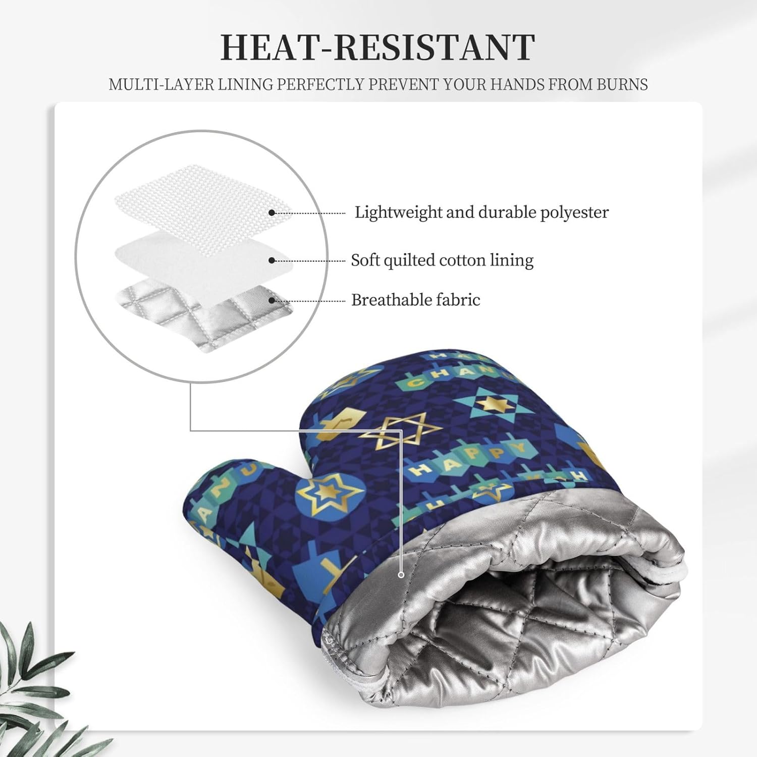 Happy Hanukkah Oven Mitts with Silicone Palm