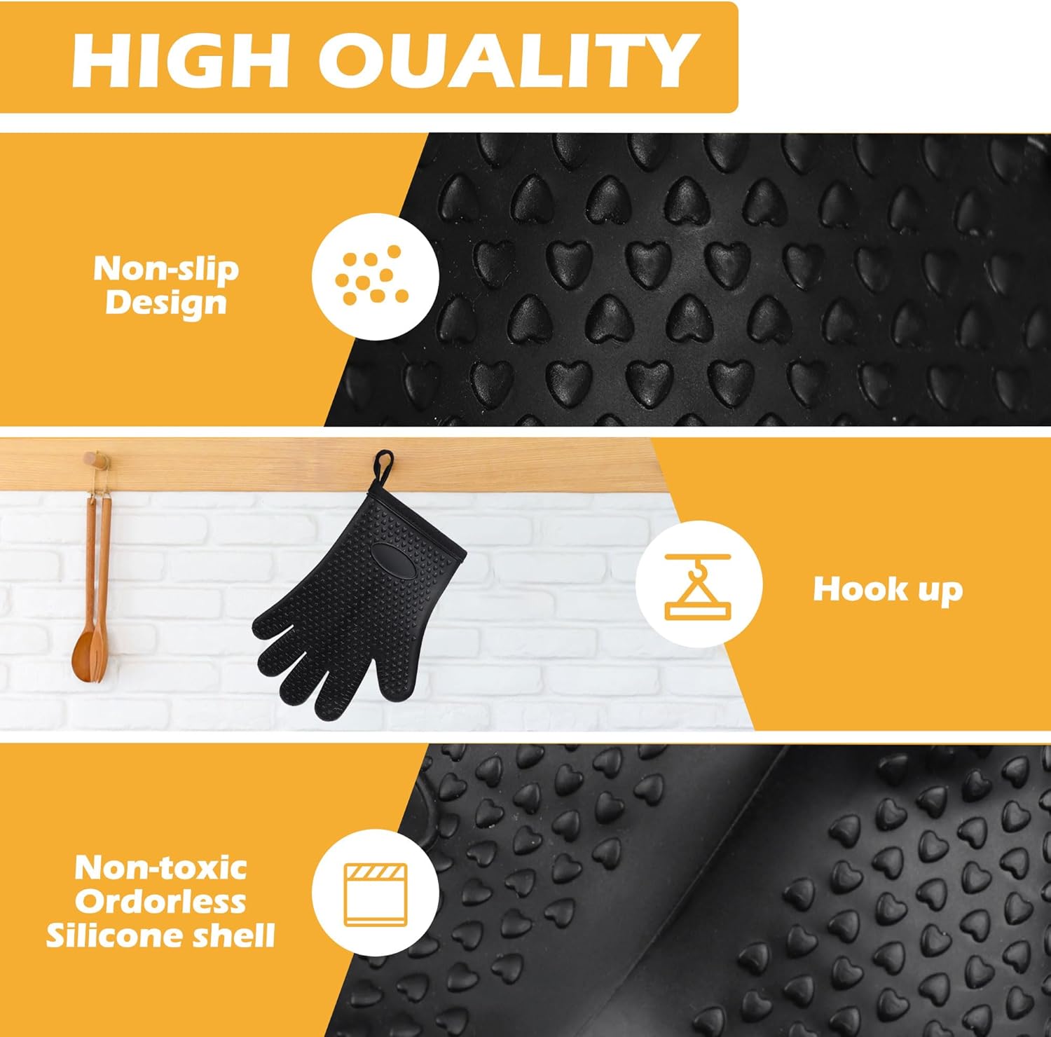 2-Piece Silicone Oven Mitts Heat-Resistant 500 Degrees
