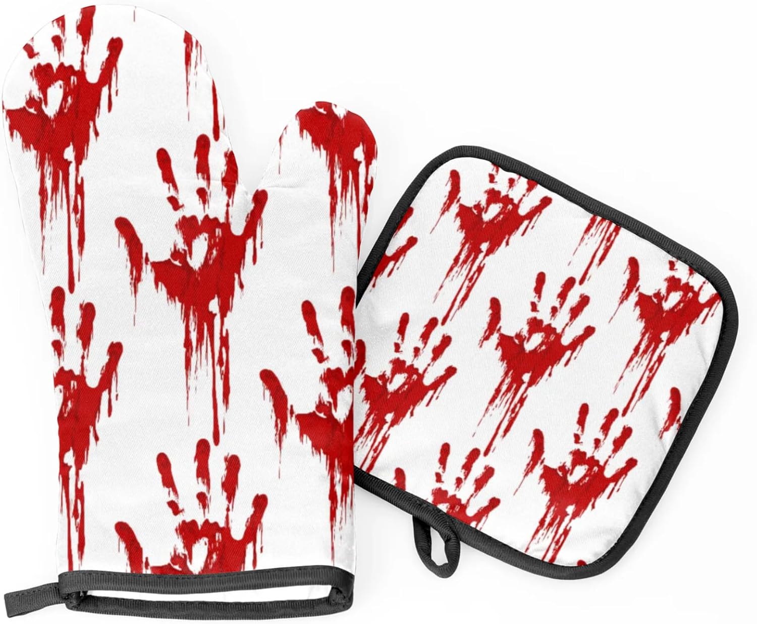 Halloween Red Handprints Skull Oven Mitts and Pot Holders Set of 2