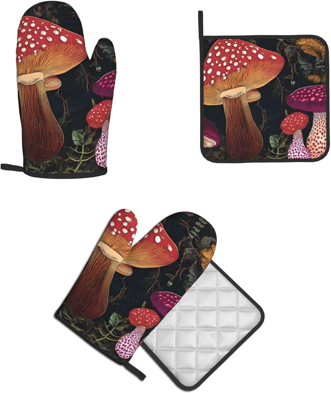 Premium tropical mushroom printed oven mitts and pot holders set of 2