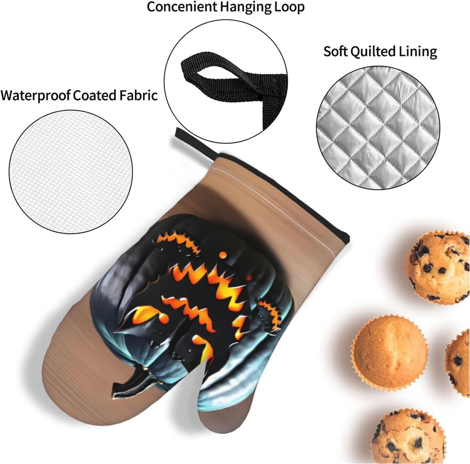 Halloween Bat Pumpkin Oven mitts and DUPI pot holders durability cooking set