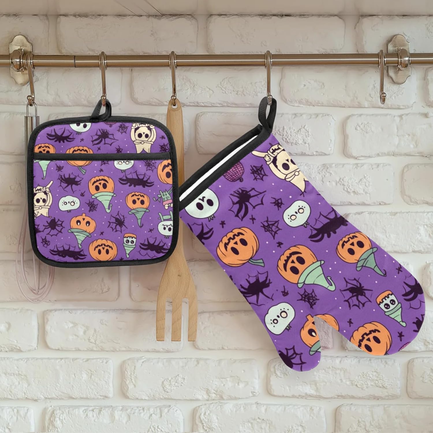 Halloween Art Pumpkins Oven Mitts Pot Holders