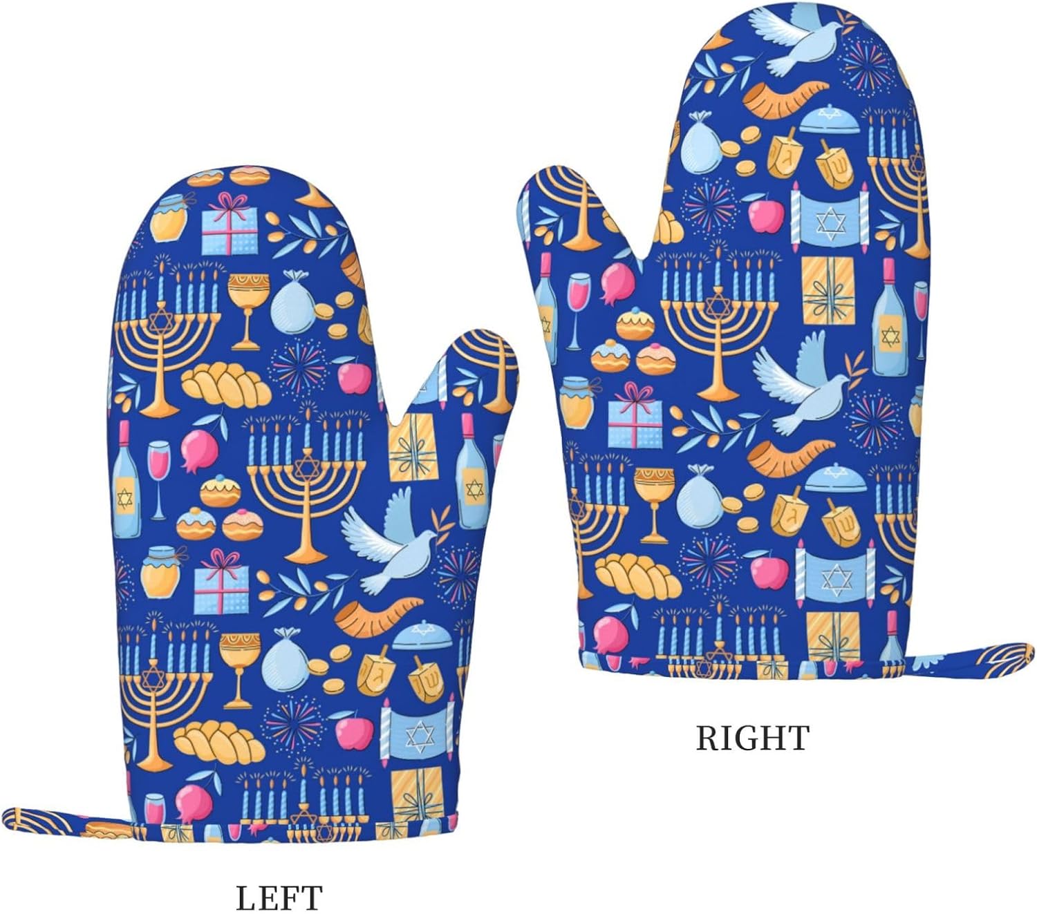 Happy Hanukkah Silicone Oven Mitts for Kitchen Baking BBQ