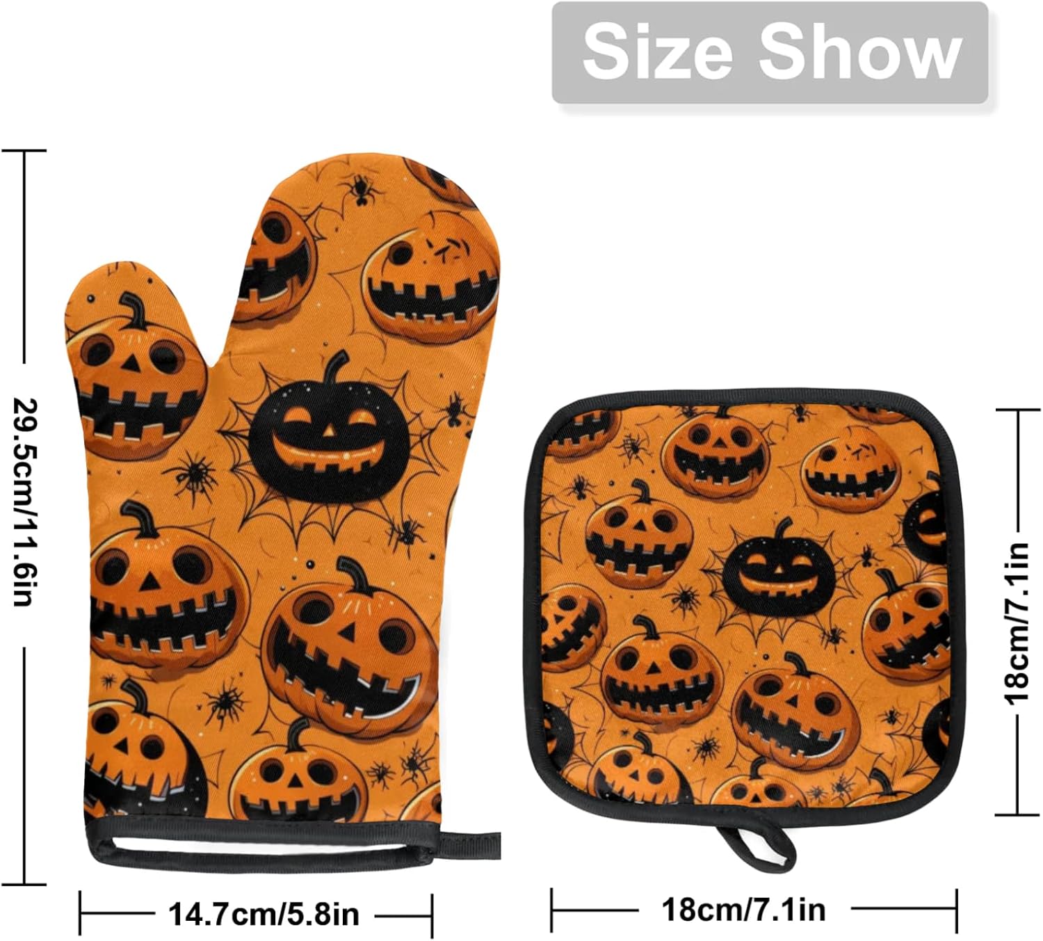 Halloween Spider Web Pumpkin Oven Mitts and Pot Holders Set