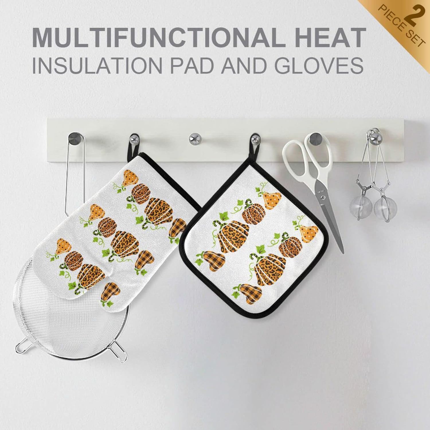 Lhammer Halloween Oven Mitt Set Heat Resistant Pigeon Plaid Pumpkins