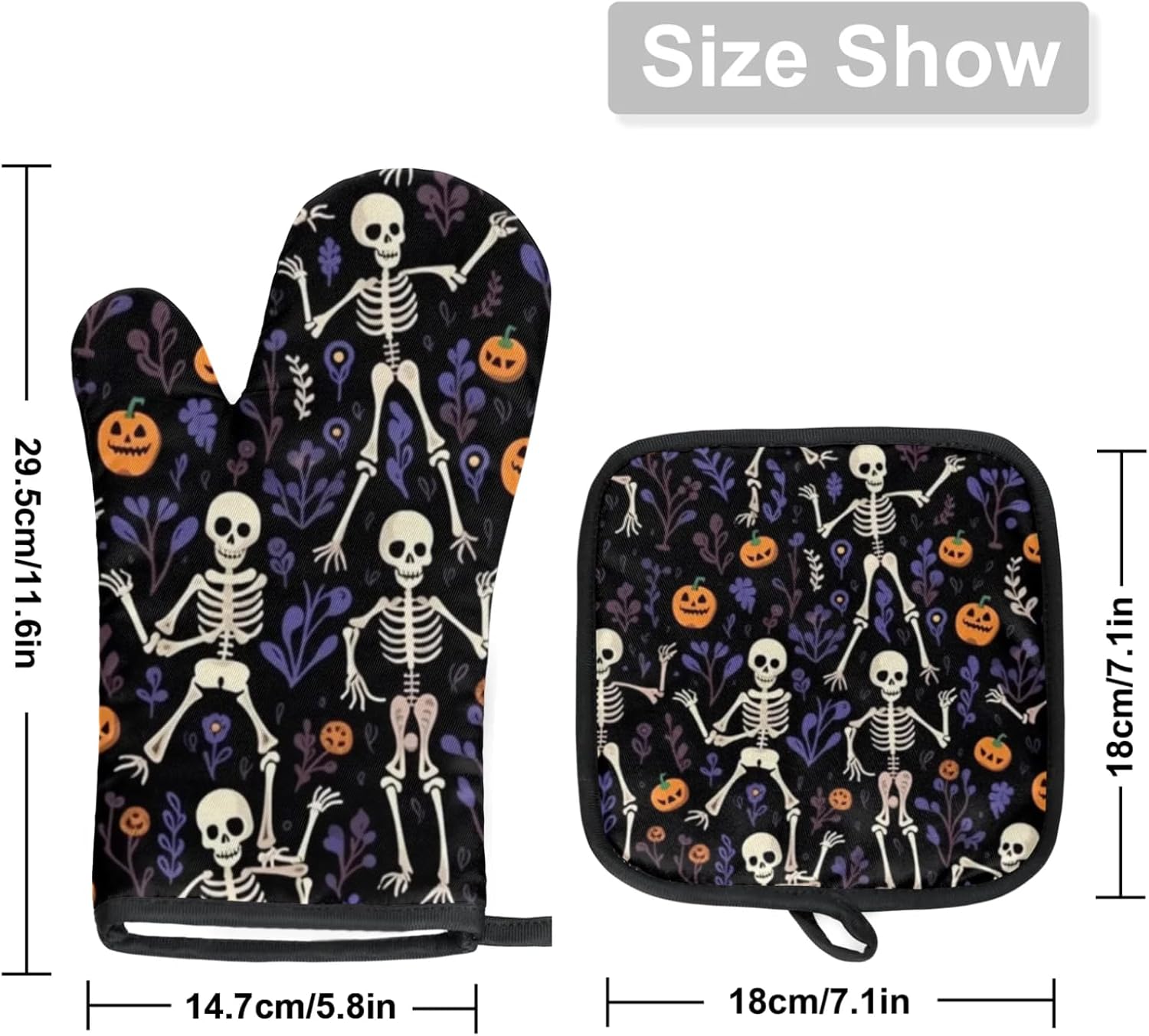 Aglebo Halloween Skull Flowers Oven Mitts Set of 2