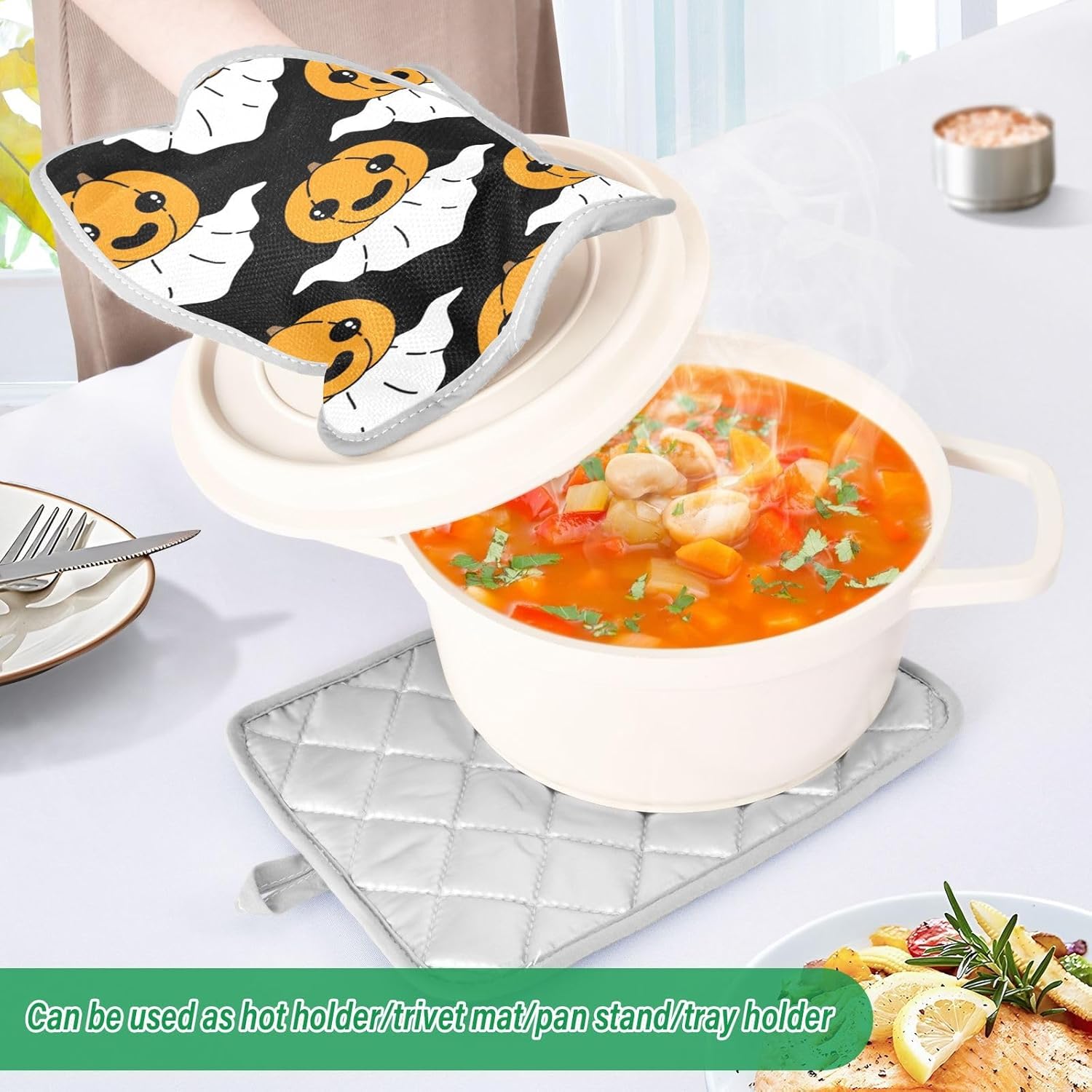 Halloween Ghost Pumpkin Potholders Set Oven-Resistant Mitts for Baking