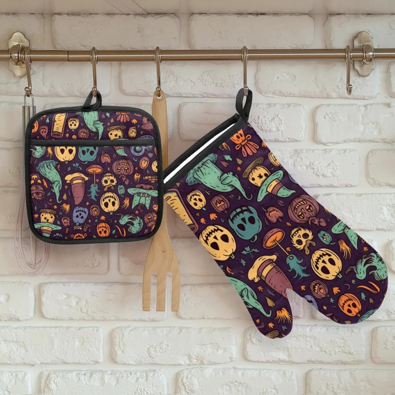 Halloween Abstract Pumpkins Oven Mitts Pot Holders