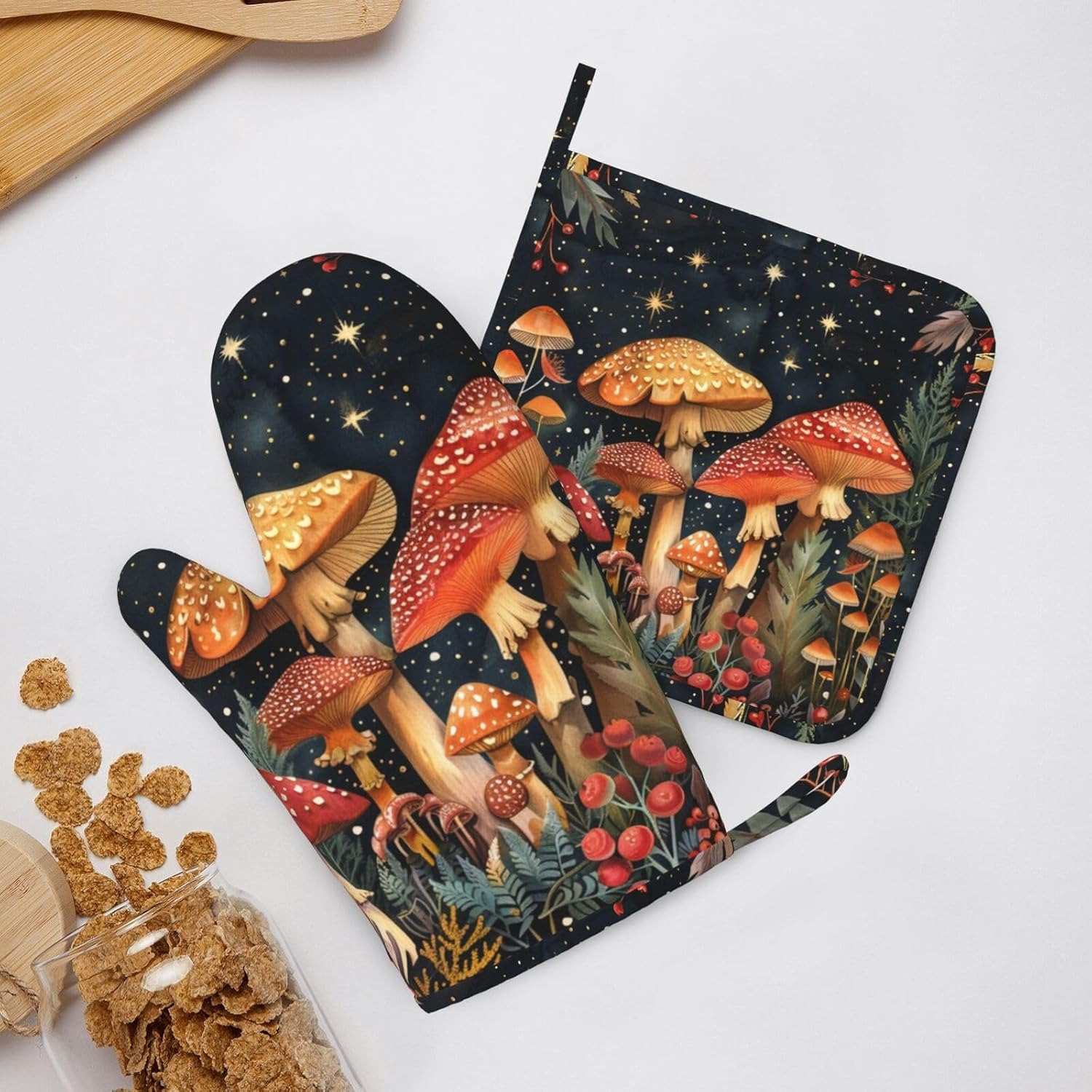 Mushroom Forest Oven Mitts Set of 4