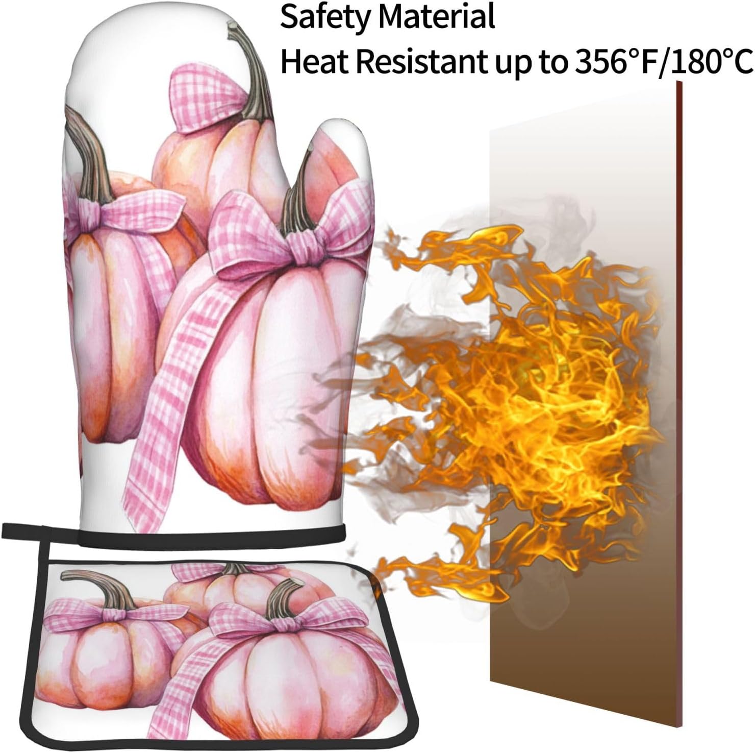 Halloween Treat Heat-Resistant Oven Mitts Set for Baking BBQ