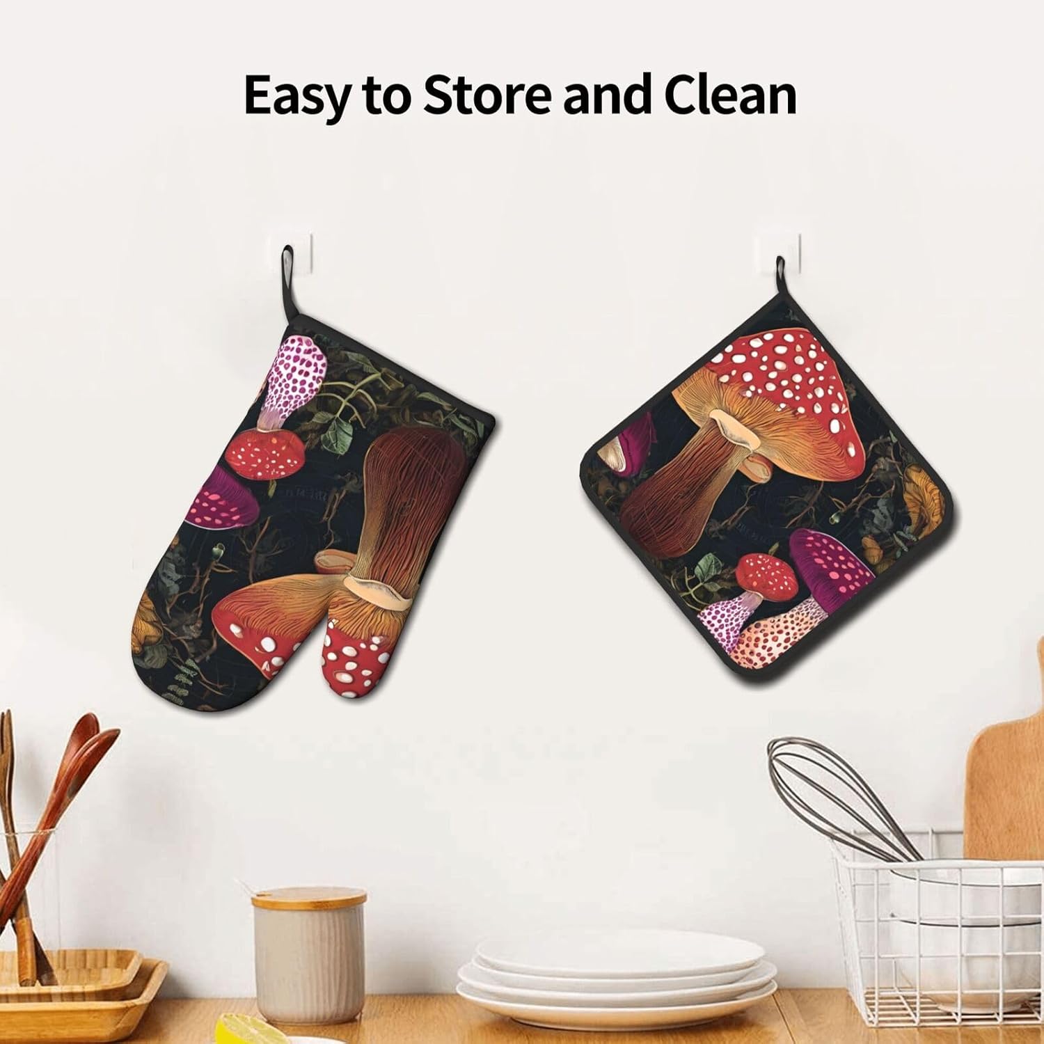 Premium tropical mushroom printed oven mitts and pot holders set of 2