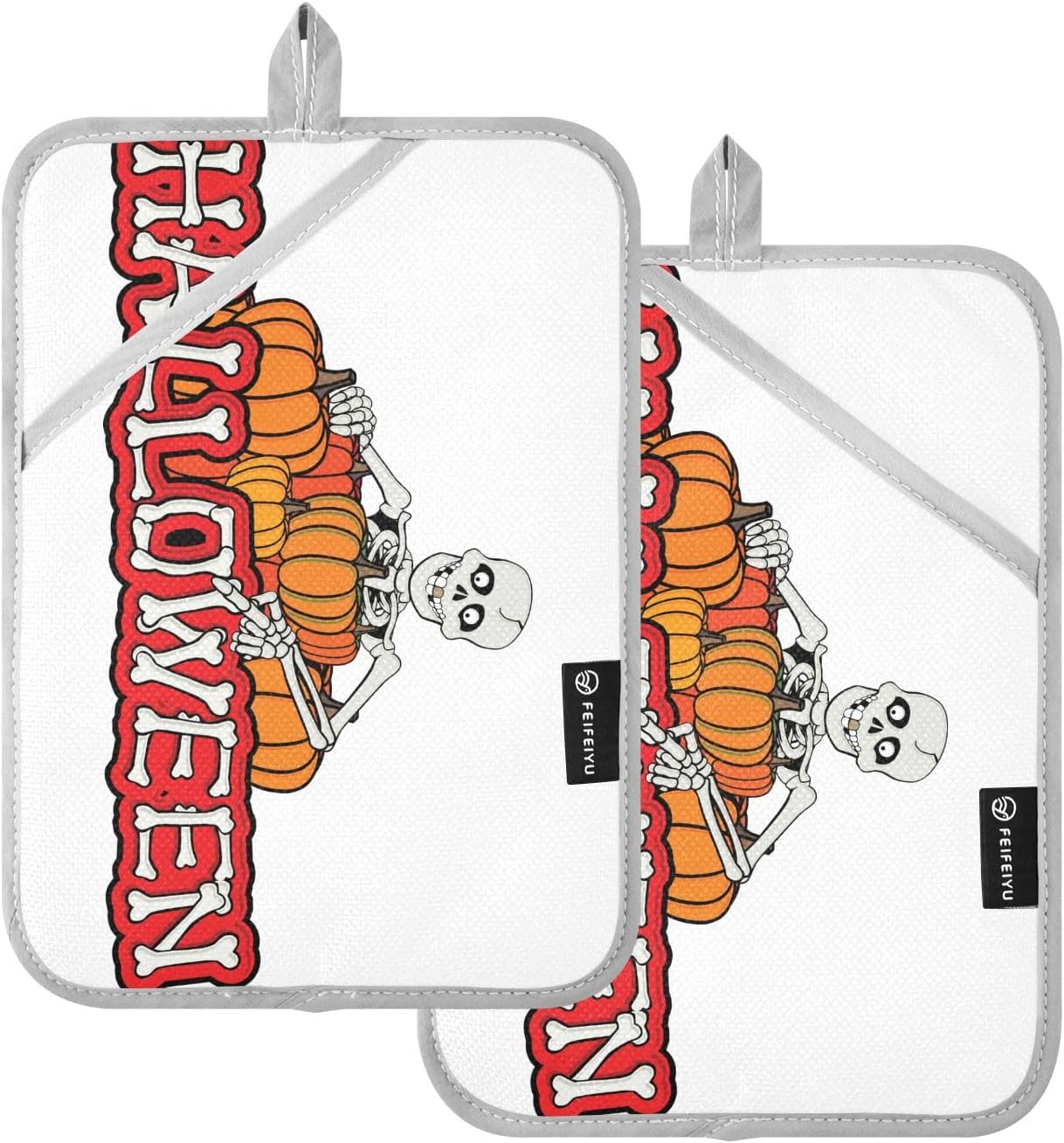 OURVII 2Pcs Halloween Pumpkin Potholders Non-Slip