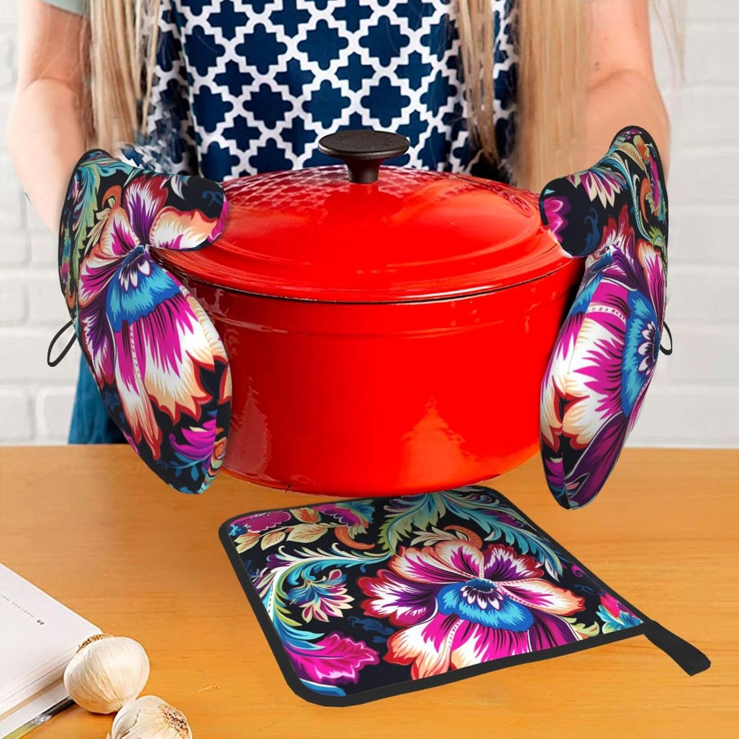 DXTKWLEthnic Vivid Colorful Oven Mitts Set Heat-Resistant