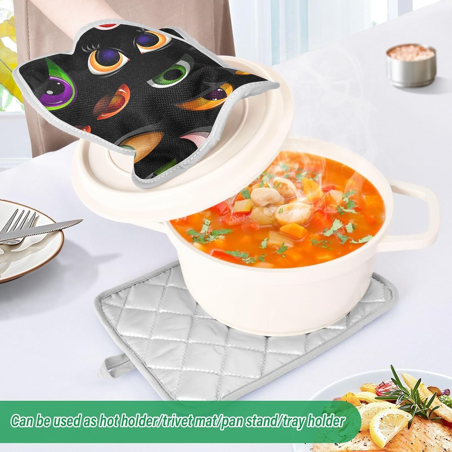 Halloween Big Eye Oven Potholders with Pockets Heat-Resistant Kitchen Mitts Set