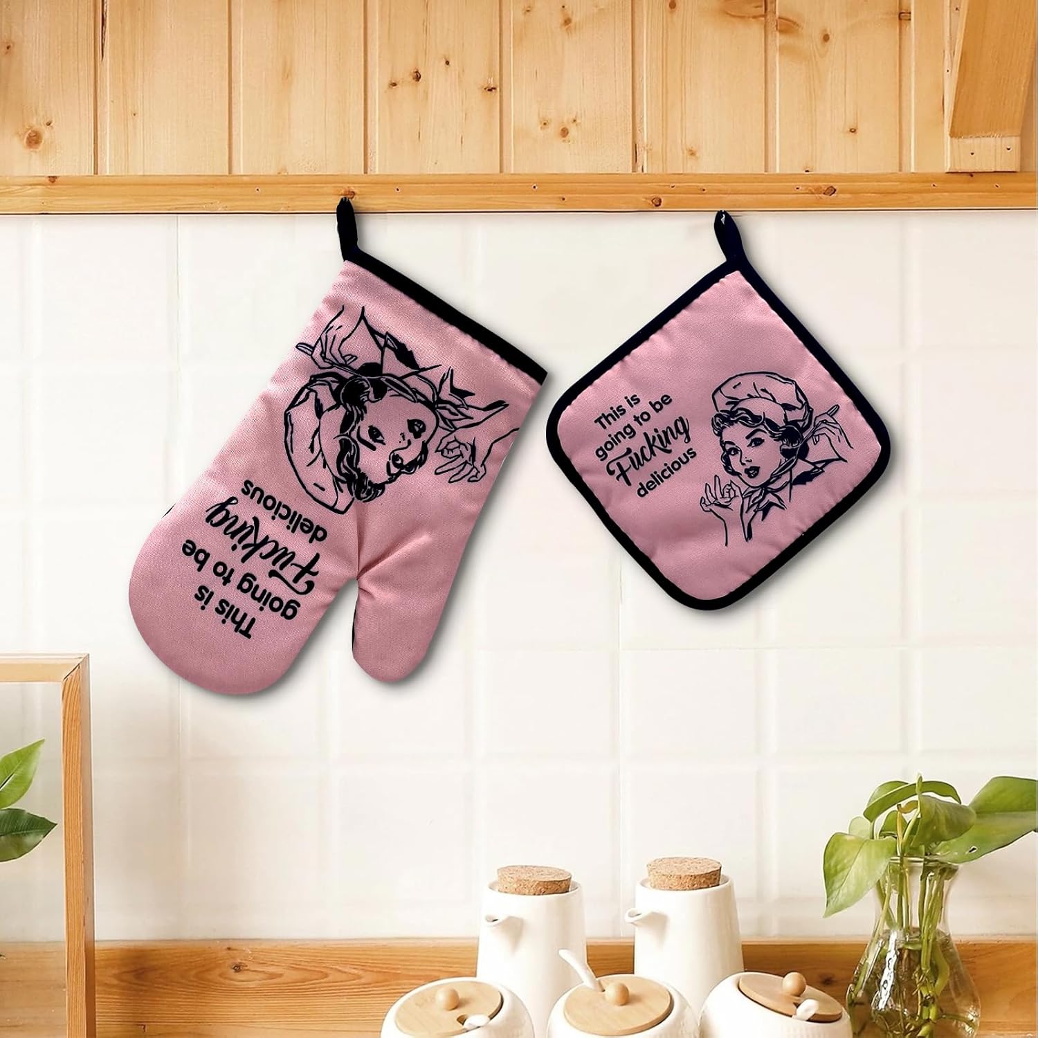 Funny Oven Mitts and Pot Holders Set of 2