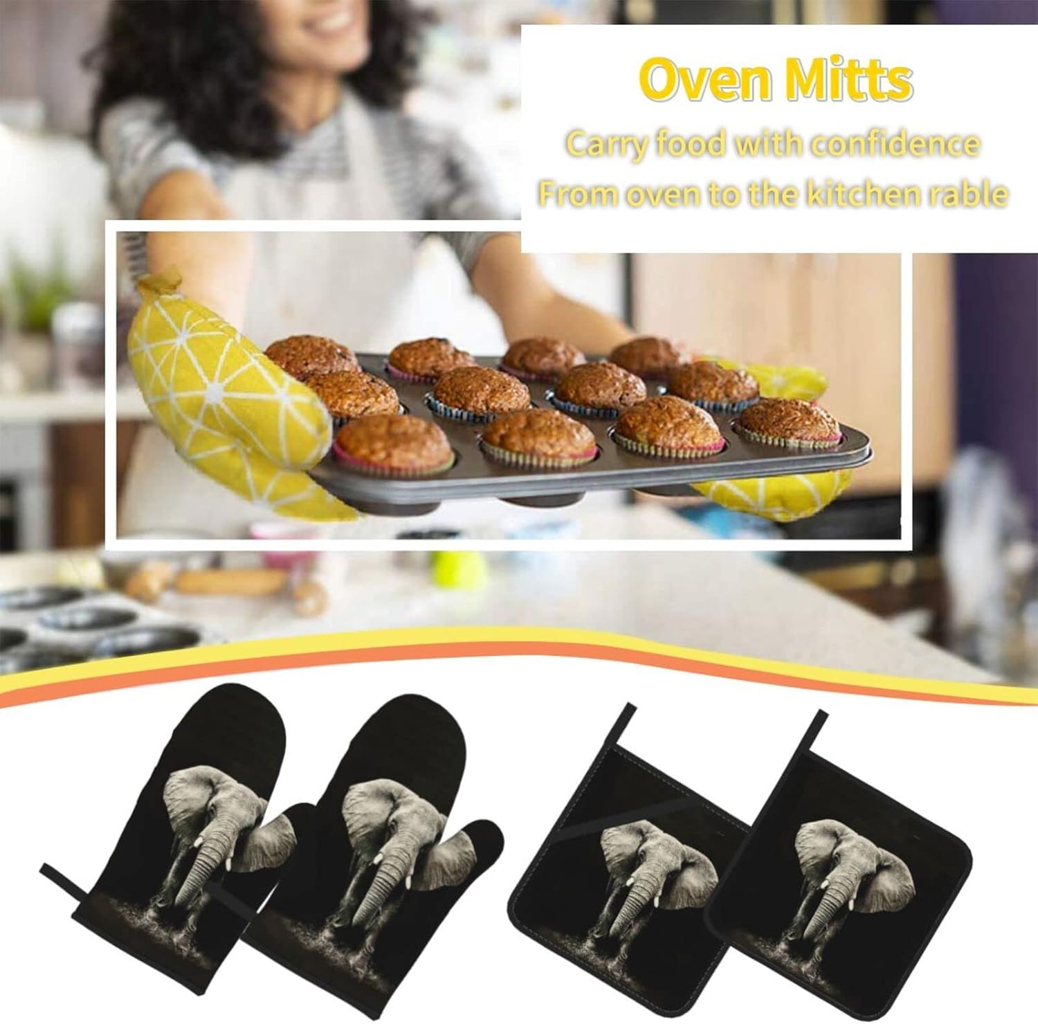 Oven Mitts Pot Holders Set Heat Resistant 4-Piece