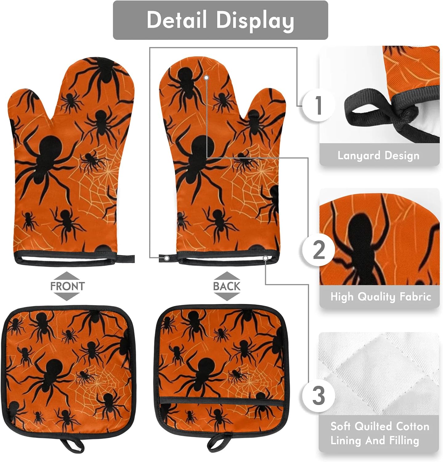 Halloween Spiders Web Oven Mitts and Pot Holder Set of 2