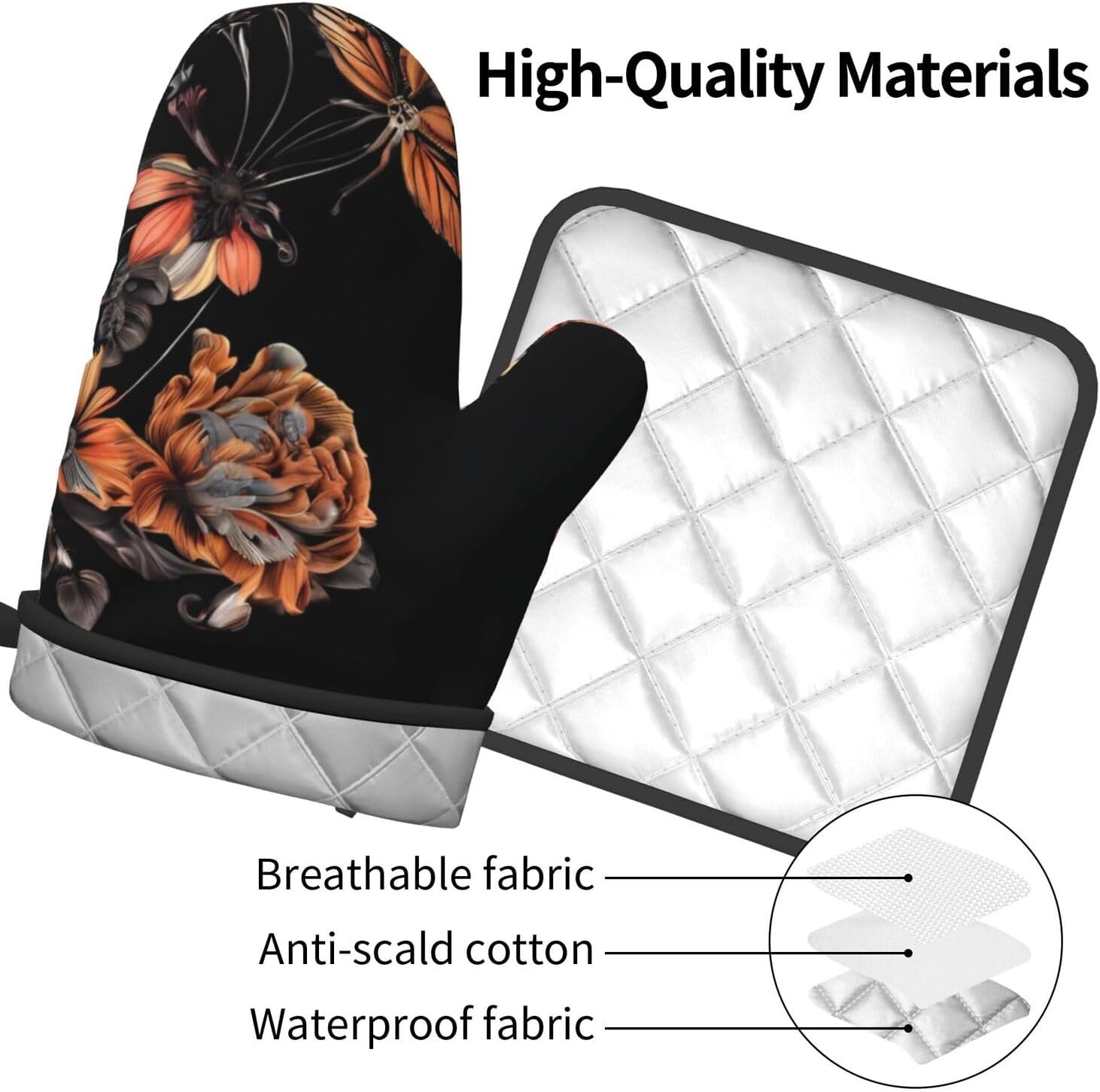 Colorful Butterfly Oven Mitts Pot Holders Set