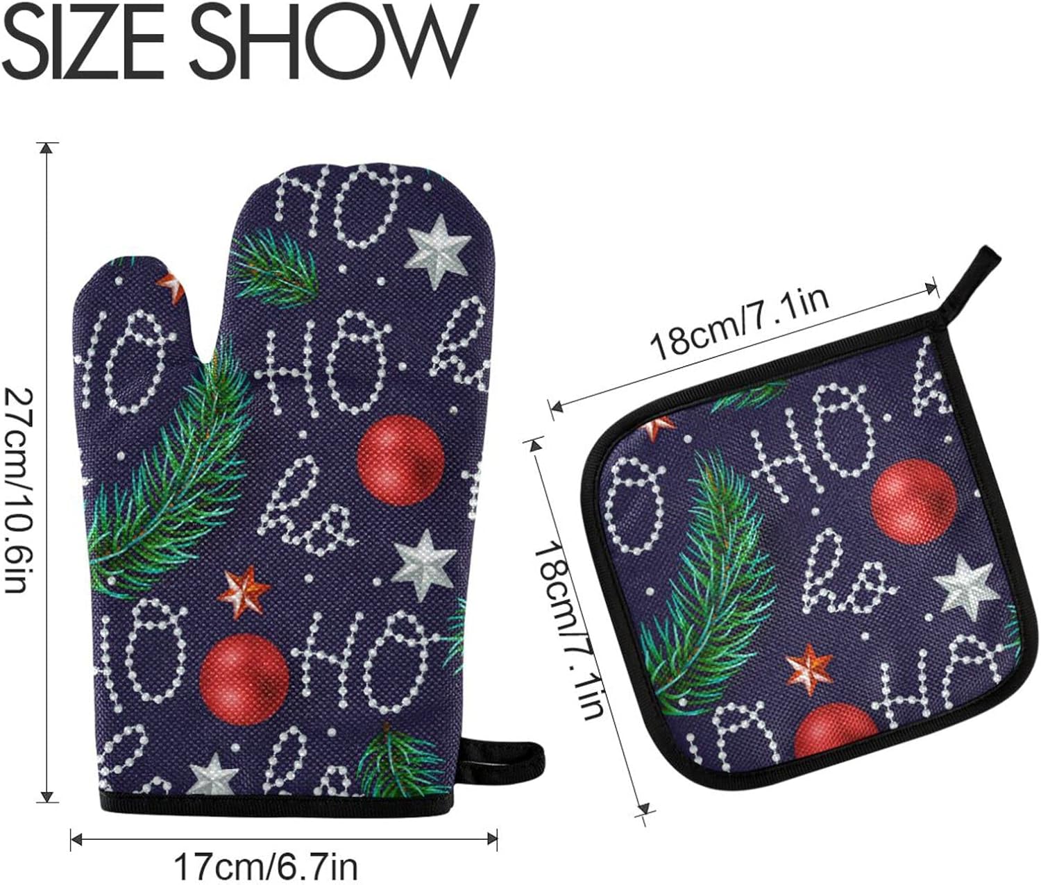 Cheerful Hohoho Christmas Oven Mitt and Pot Holder Set
