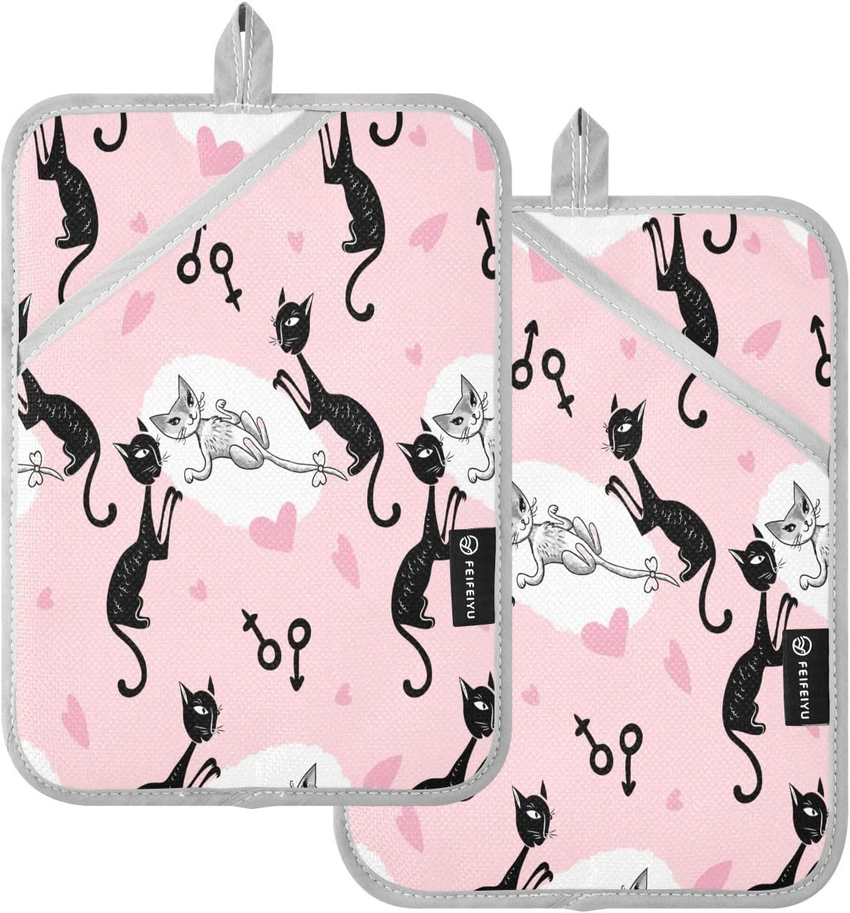 Hearts and Heat - White Cat Black Cat Potholders Set for Kitchen Uses