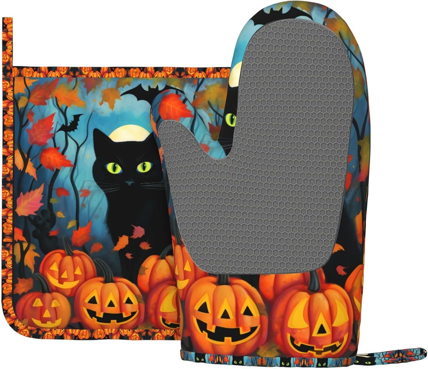 Black Cat Oven Mitts Pot Holders Set