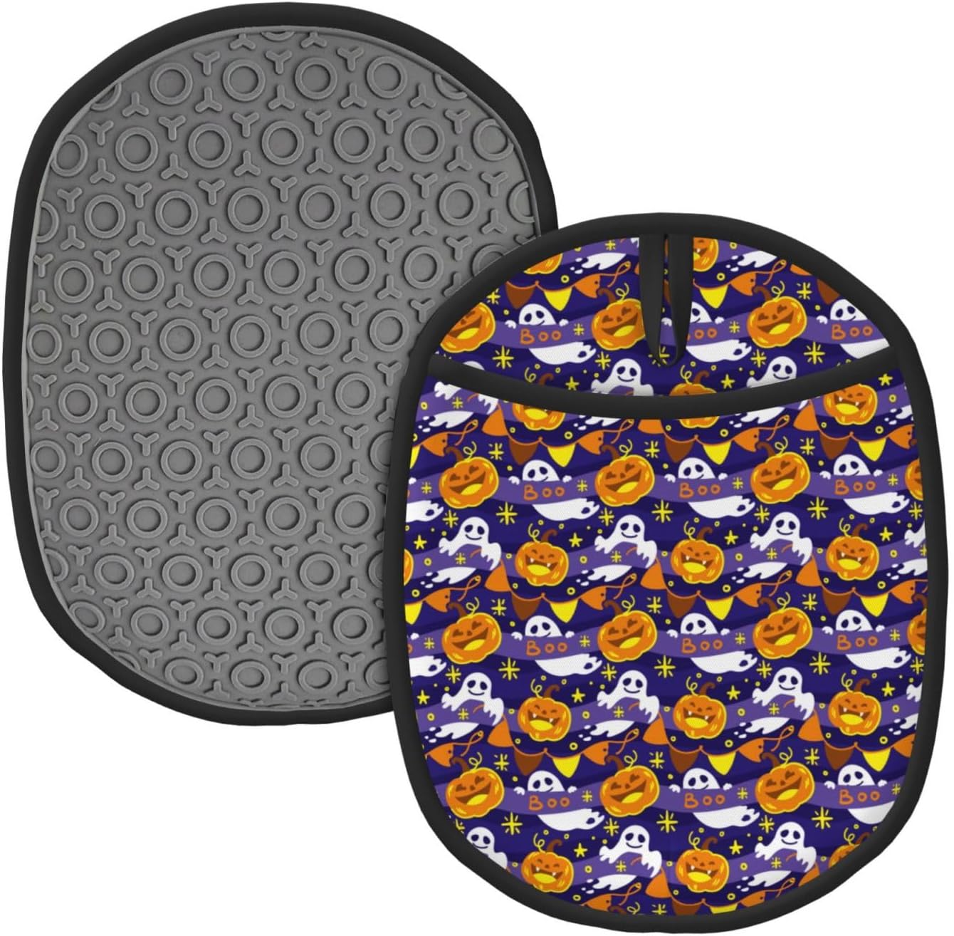 Two-Piece Halloween pumpkin silicone oven mitts heat resistant with hanging loop
