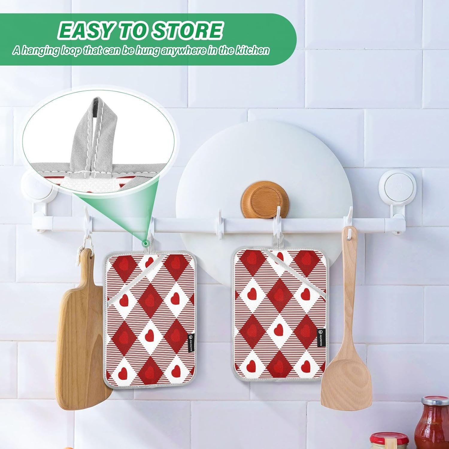 Heat-Resistant Heart Gingham Potholders Set Durable Oven Mitts for Baking