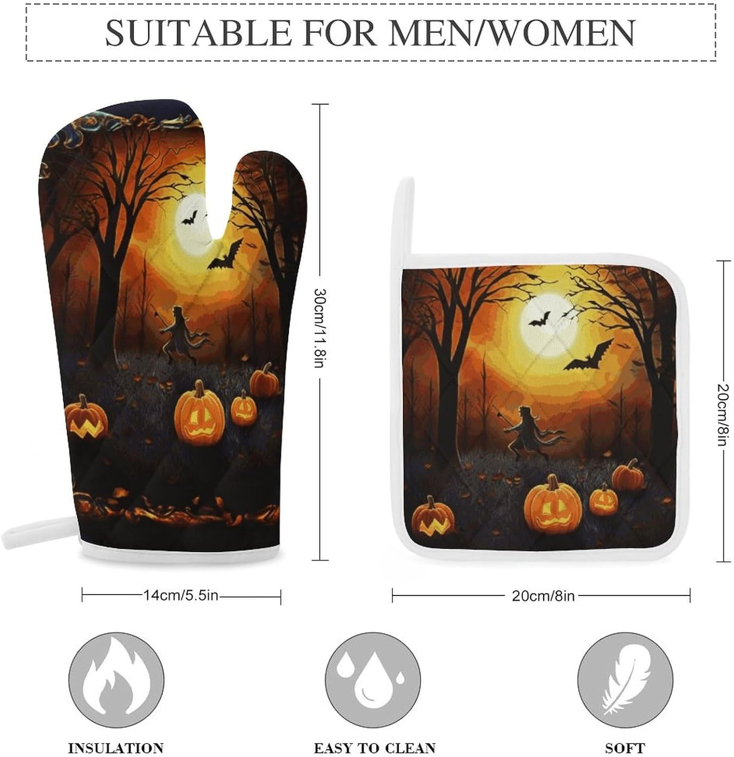 3-Piece Halloween Party Oven Mitts Pot Holders Set
