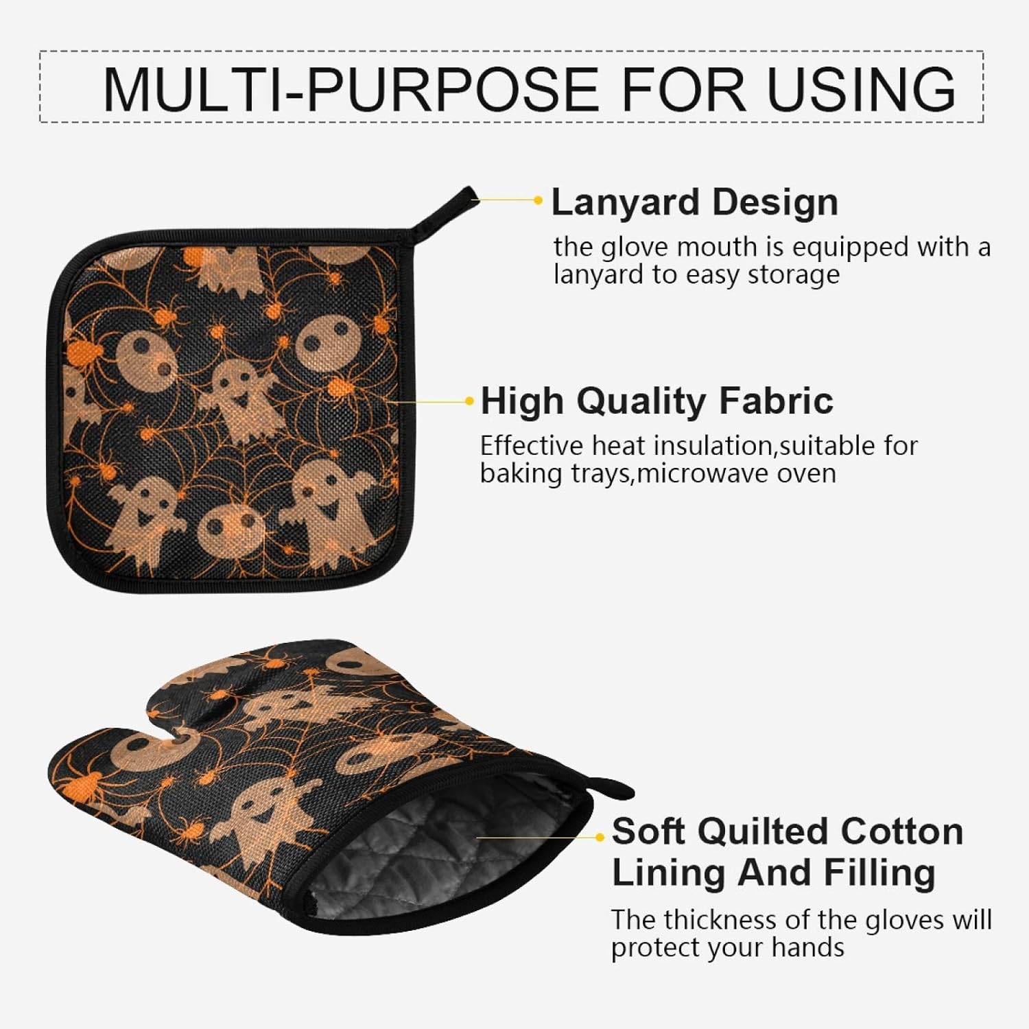 Halloween Cute Ghost Pot Holder Oven Mitt Set