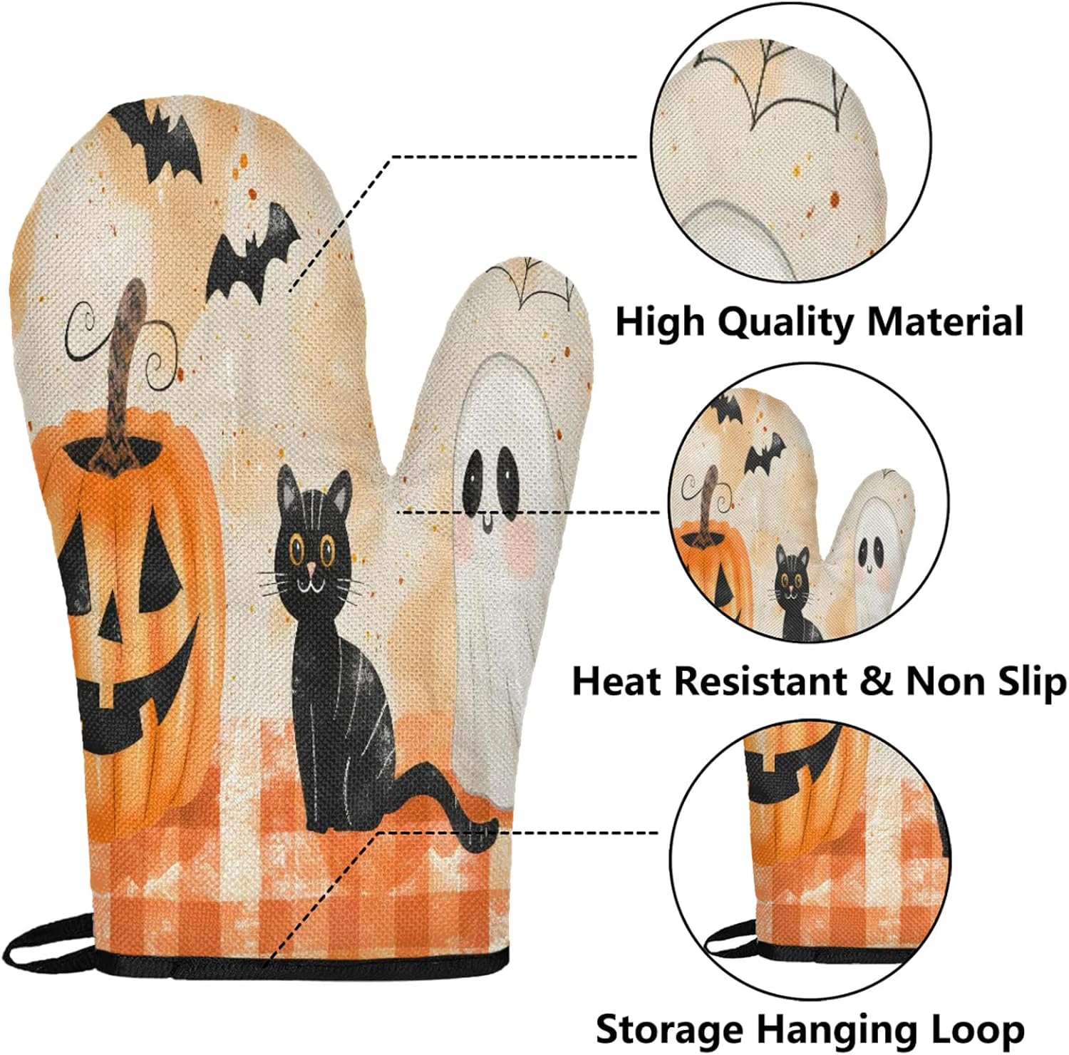 TropicalLife Halloween Black Cat Ghost Oven Mitts and Pot Holders Set