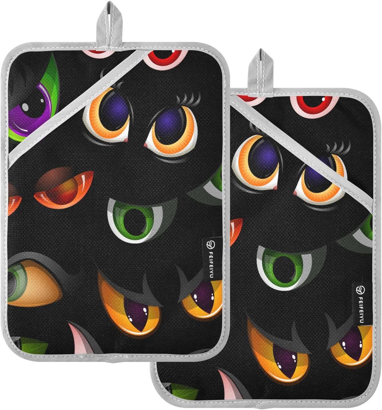 Halloween Big Eye Oven Potholders with Pockets Heat-Resistant Kitchen Mitts Set
