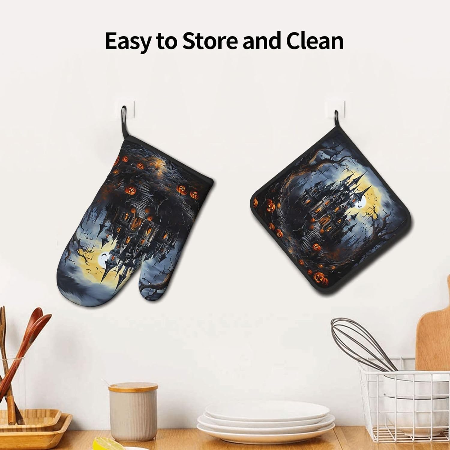Devil Pumpkin Halloween Oven Mitts and Pot Holders Sets