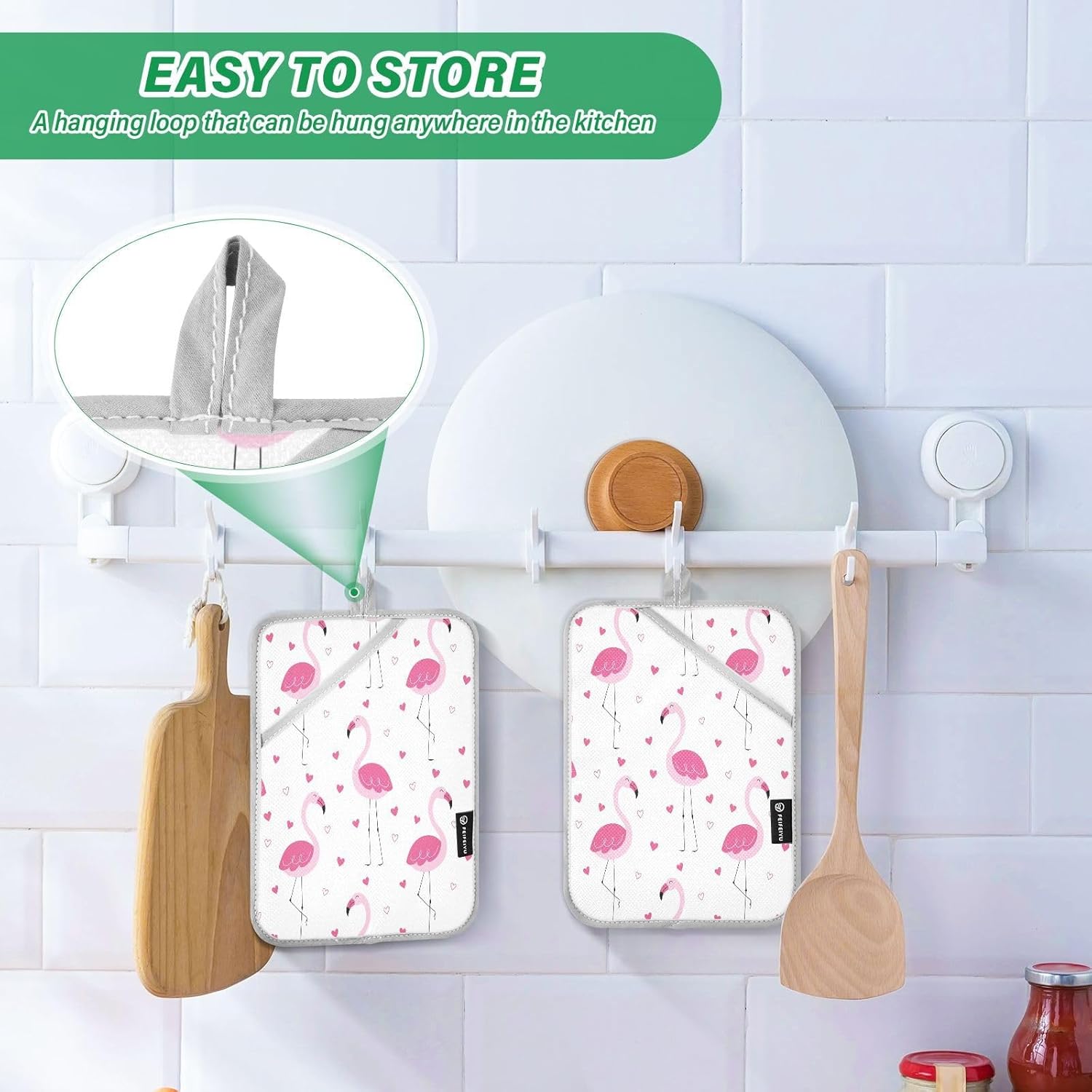 Vibrant Pink Flamingos Love Heart Heat-Resistant Potholder Set for Oven Mitts