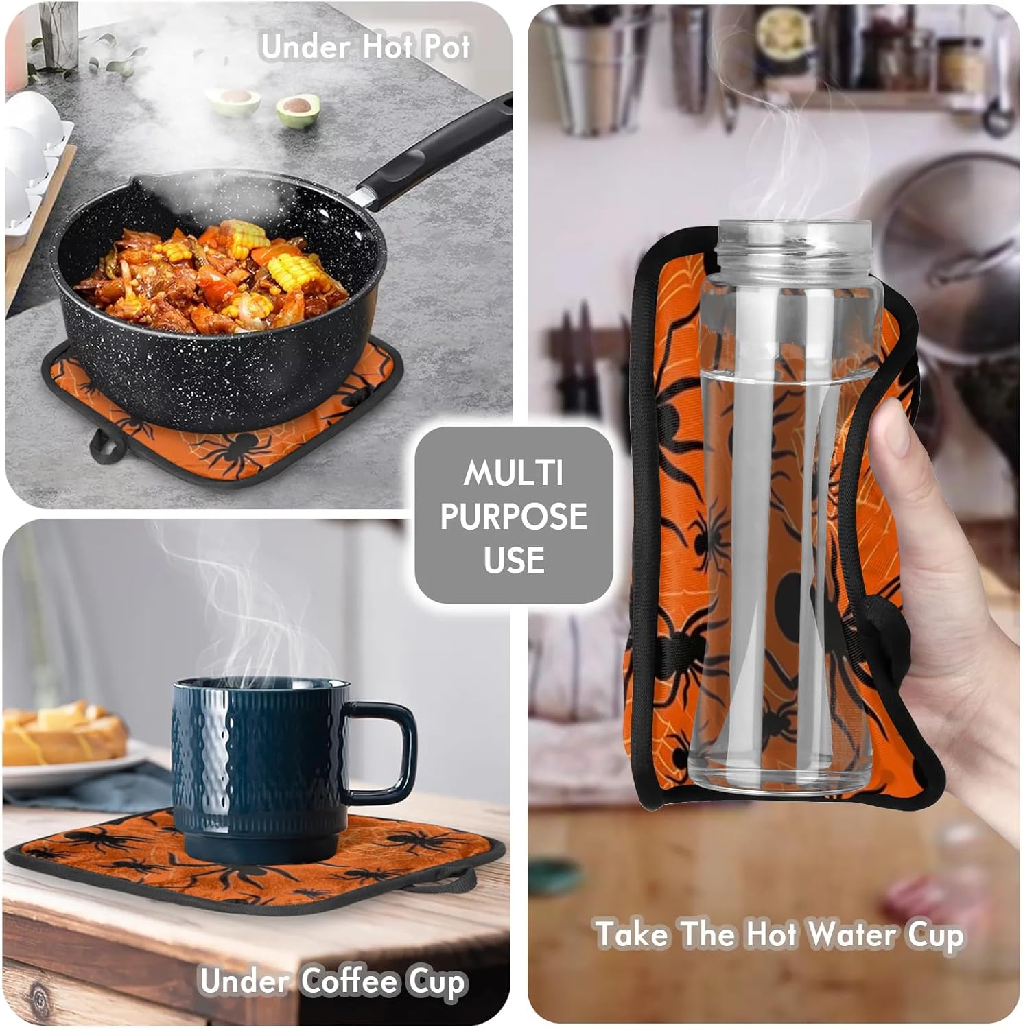 Halloween Spiders Web Oven Mitts and Pot Holder Set of 2