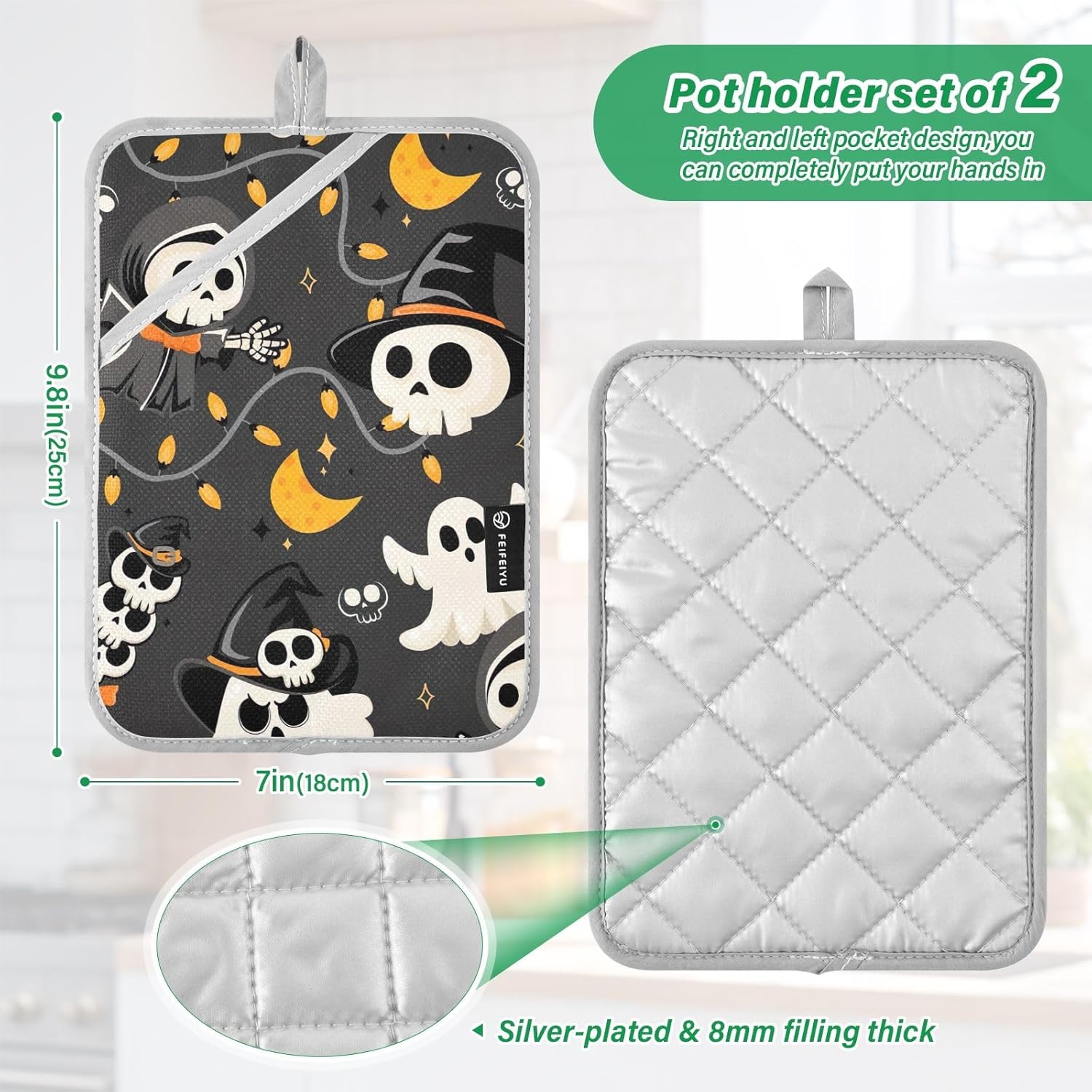 GAIGEO Halloween Skeleton Witch Potholders Set
