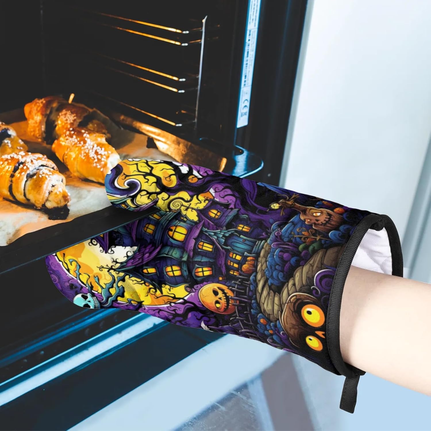 F Plaid Halloween Castle Oven Mitts and Pot Holder Set