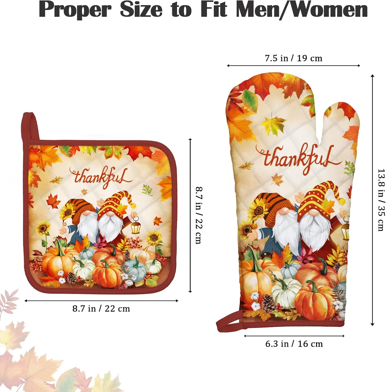 Thanksgiving Gnome Oven Mitts and Potholders Set