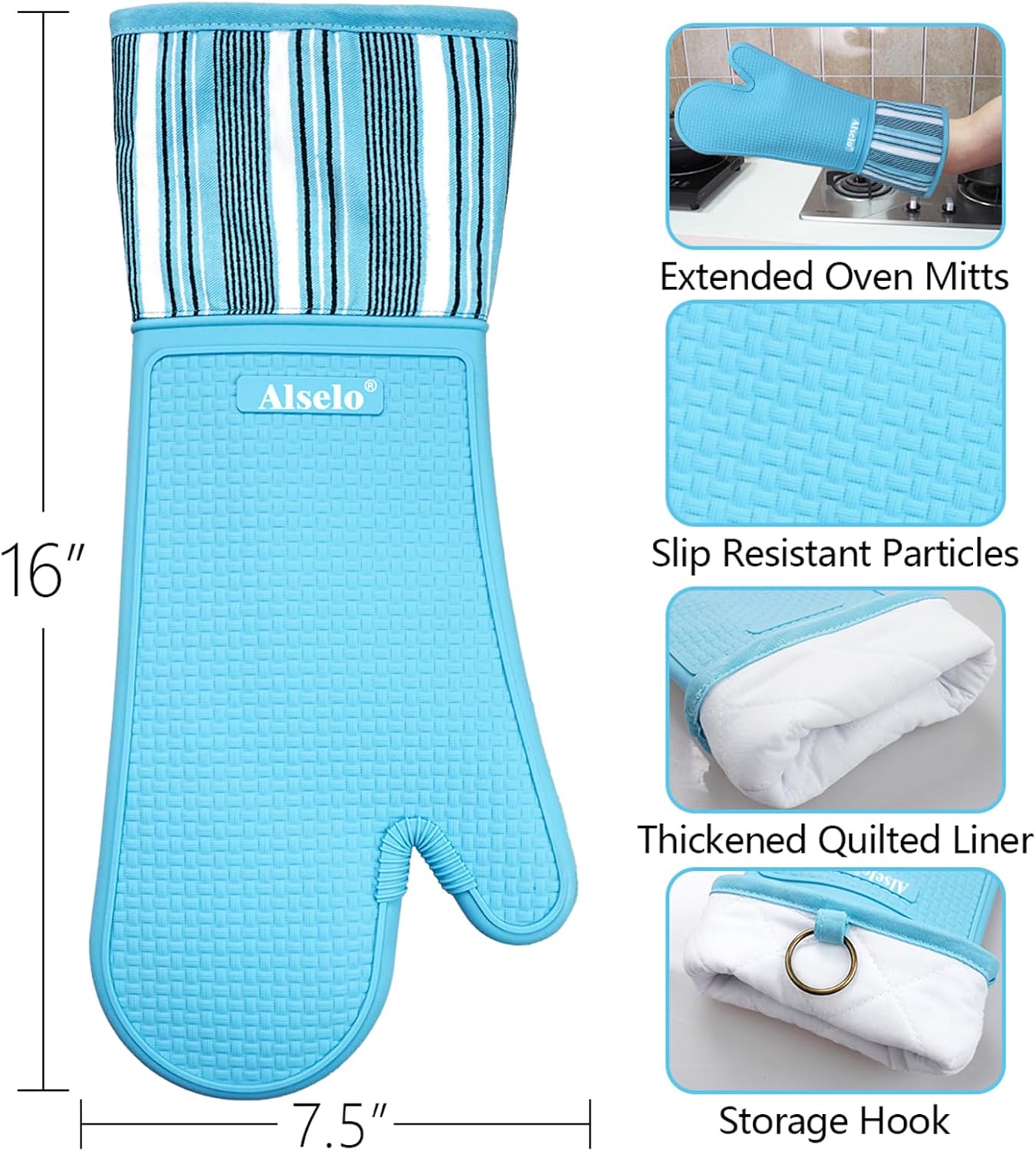 Alselo Oven Mitts Heat Resistant Silicone for 550 Degrees