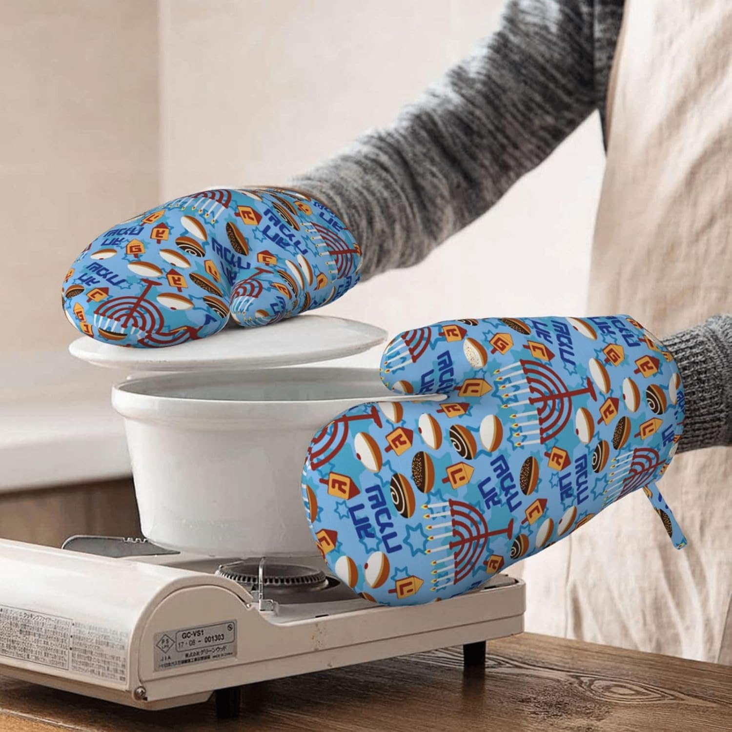 Happy Hanukkah Oven Mitts with Silicone Pads